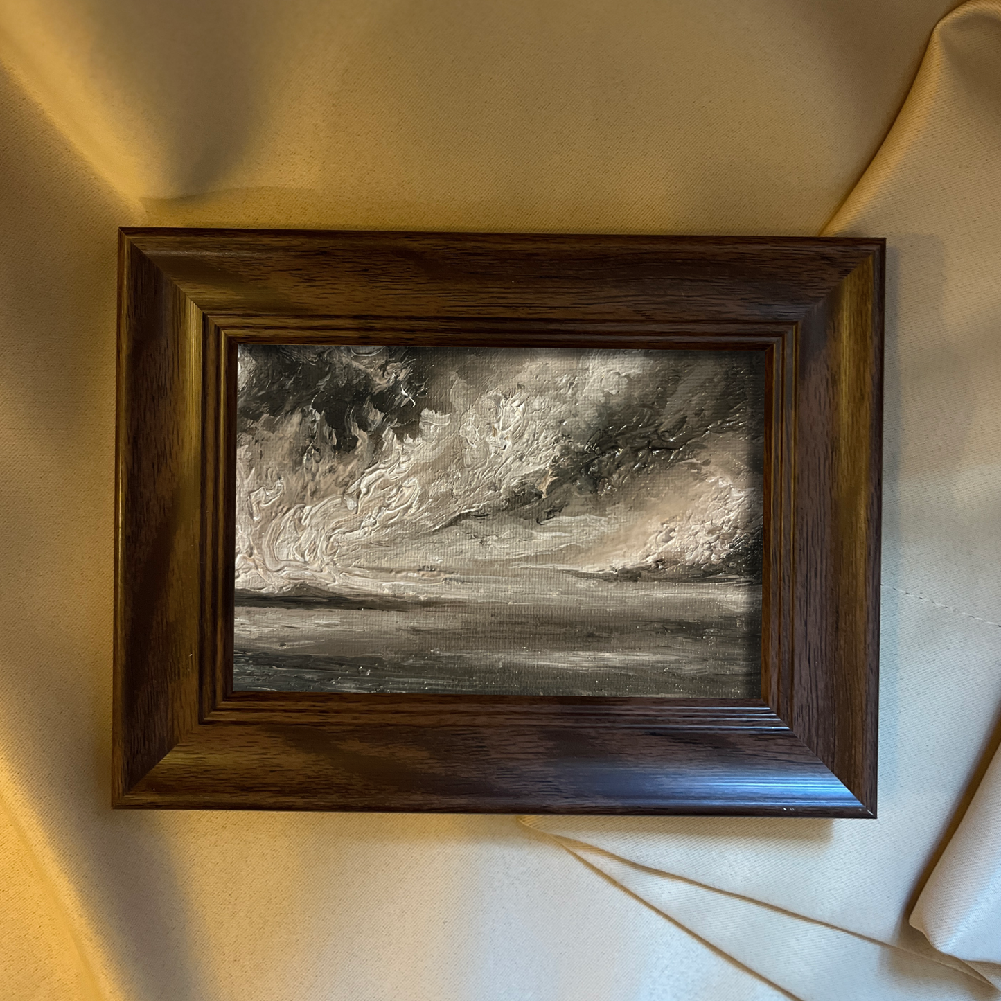 Framed Original Oil Painting: Foggy field Landscape 4x6 inch