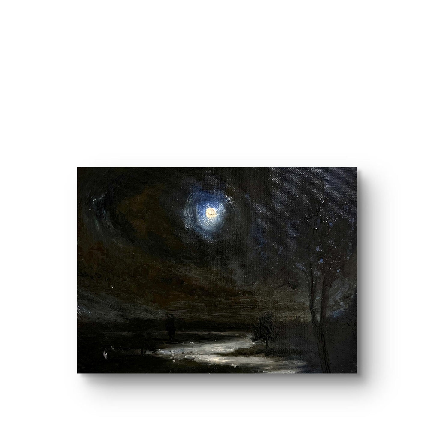 Moonlit Night Walk – Original 18x24 cm Oil Painting Landscape on Canvas | Dark Atmospheric Art for Gothic decor