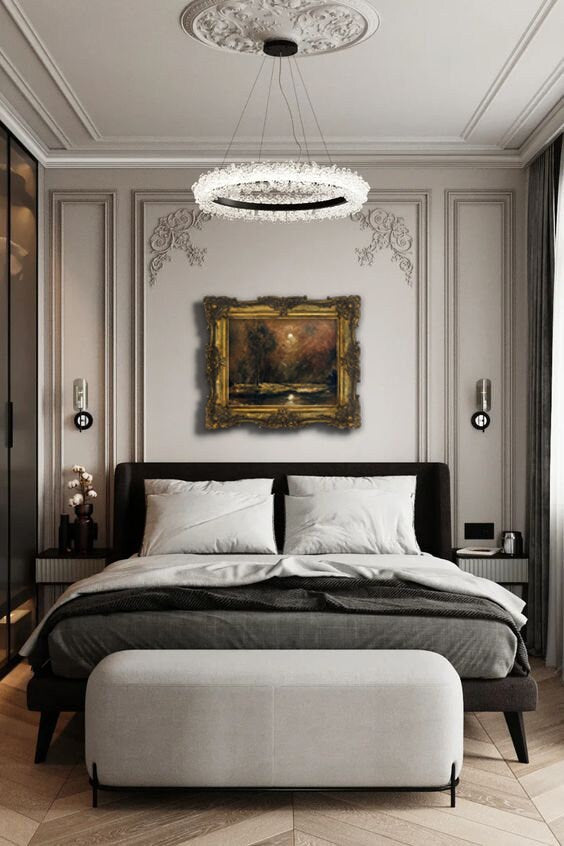 Dark Moody Landscape - Paper Print oil painting. Moonlit Night Landscape Dark Academia decor wall art. Tonalism painting