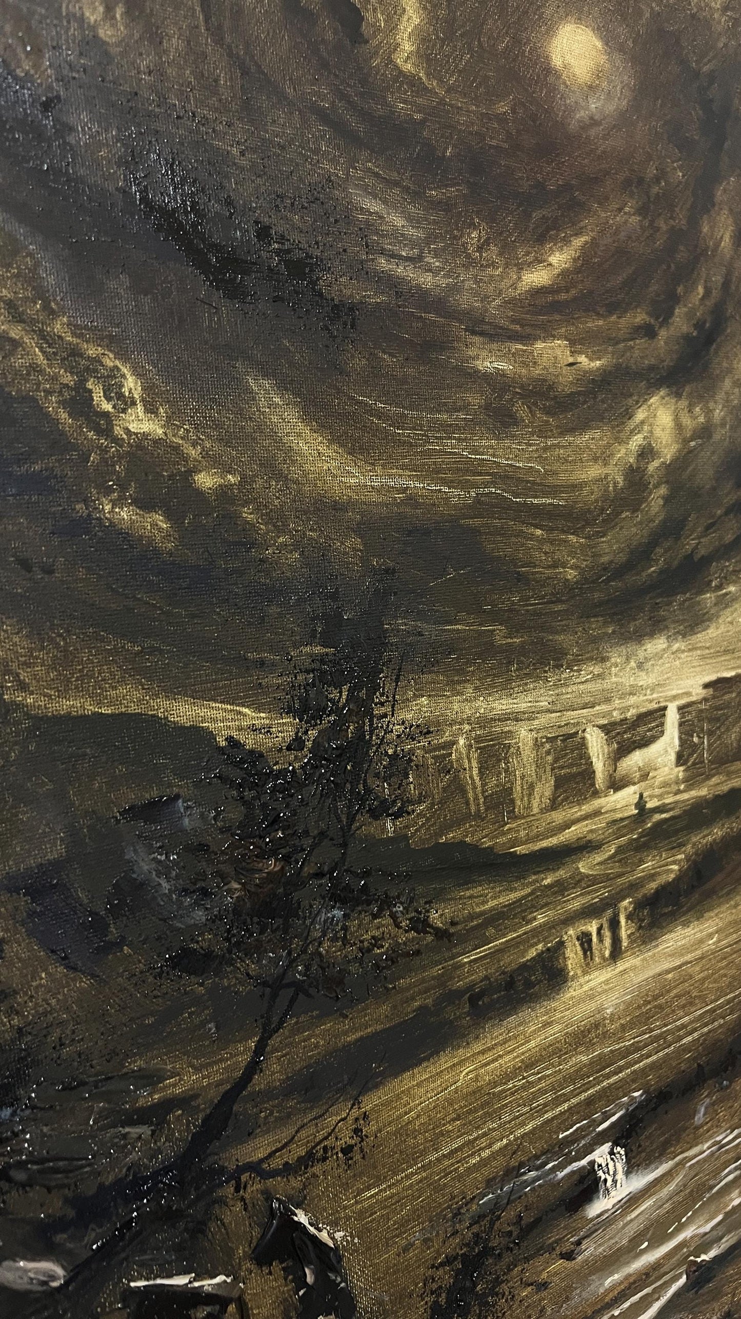 20x28 inch Original Oil Painting landscape on canvas. Mystery moonlit fantasy art. Handmade artwork. Nostalgia Dark Painting. Waterfalls art