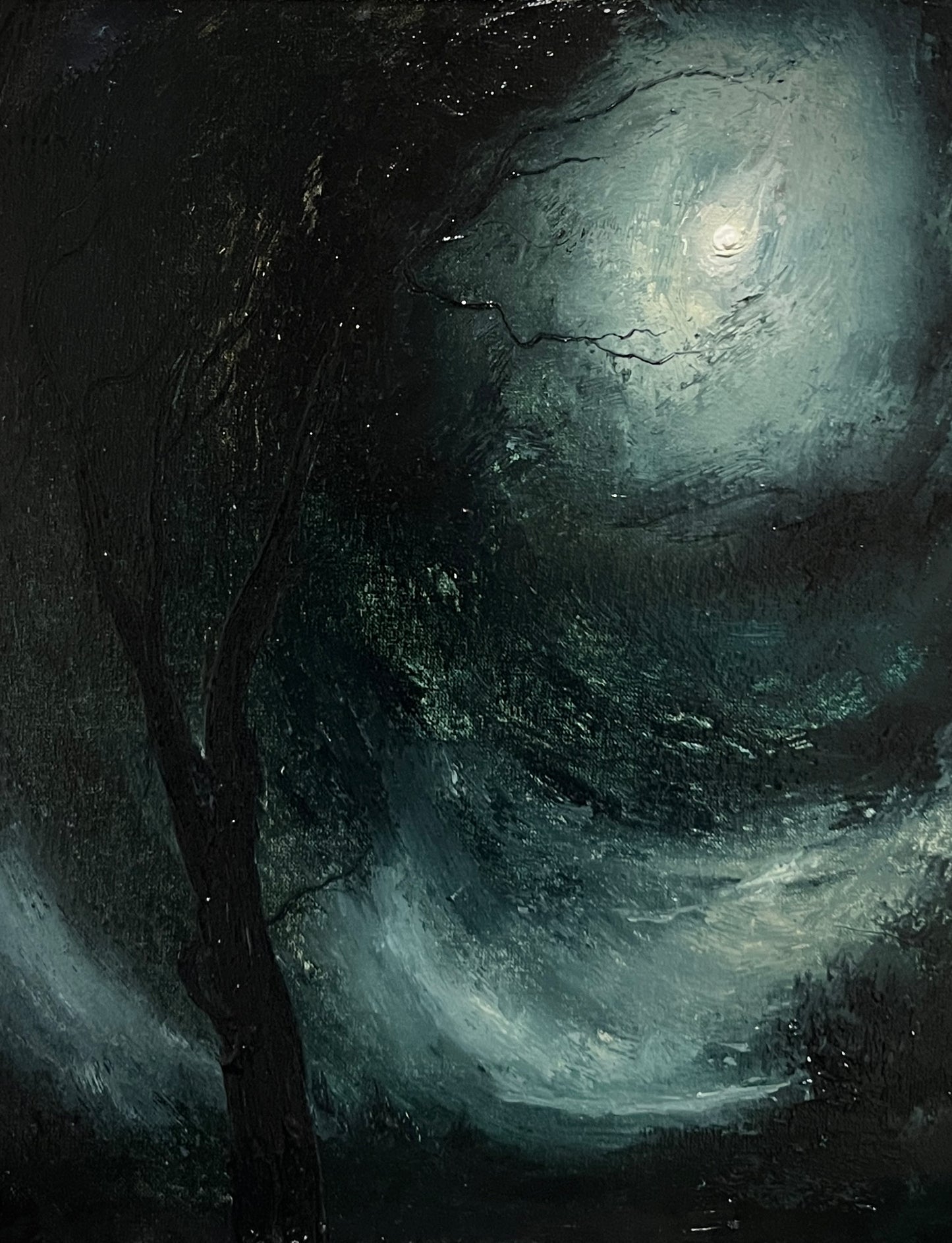 Wraith of the Storm – Original Gothic Oil Painting 24x30 cm (9.4×12 in)