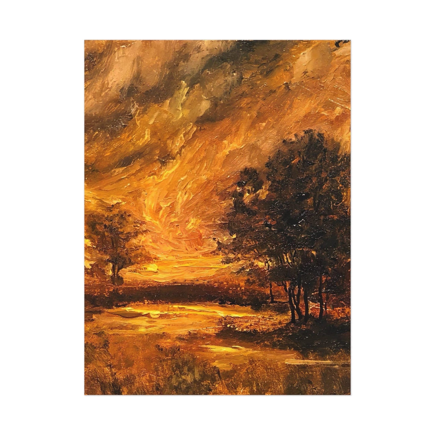 Moonlit Autumn Landscape - Paper Print Oil Painting | Dark Academia Decor Wall Art | Tonalism Painting | Victorian Decor