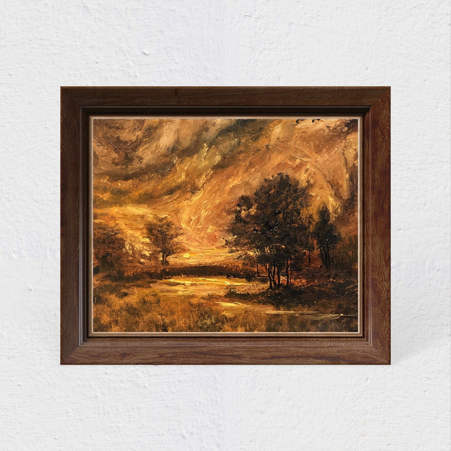 Moonlit Autumn Landscape - Paper Print Oil Painting | Dark Academia Decor Wall Art | Tonalism Painting | Victorian Decor