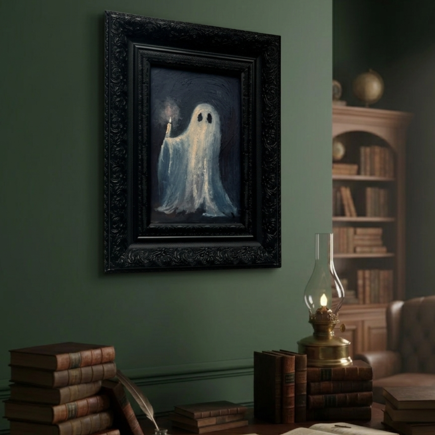 Ghost holds a candle- Original Framed Painting 4x6 inch