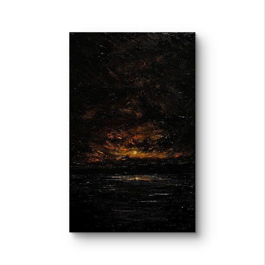 Moody Dark Academia Aesthetic Original Painting on Canvas 12x8 inches,  Framed Night Waterfall, Vintage Moon, Dark Cottagecore Landscape art