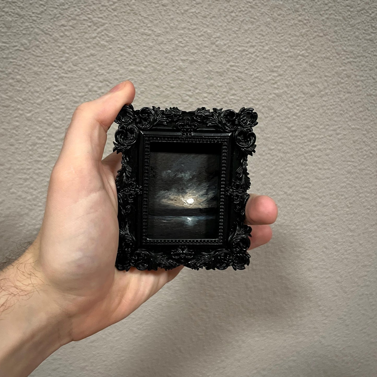 Shroud of the Moon – Gothic Miniature Oil Painting | Dark Academia Nocturne | Framed Original Art