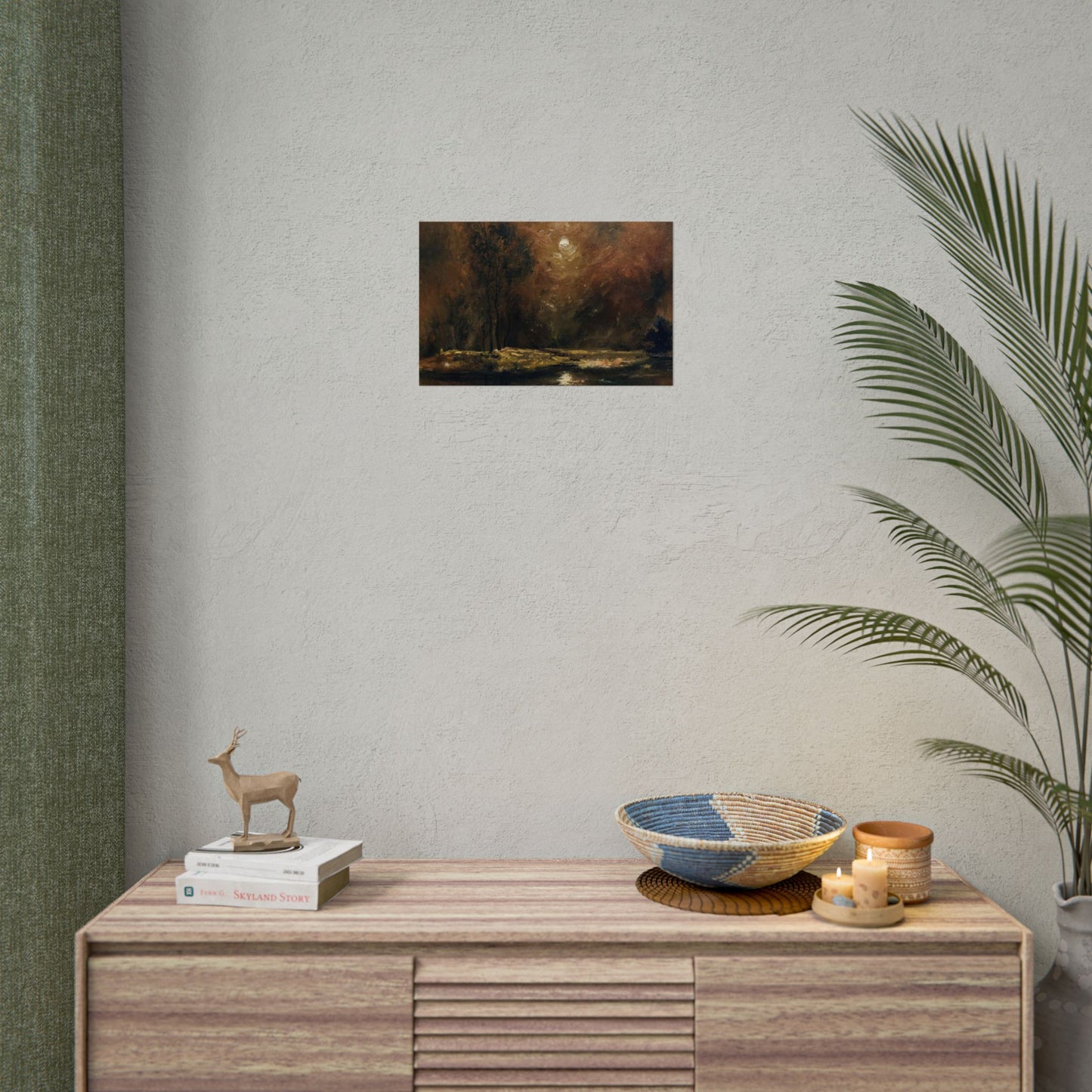 Dark Moody Landscape - Paper Print oil painting. Moonlit Night Landscape Dark Academia decor wall art. Tonalism painting