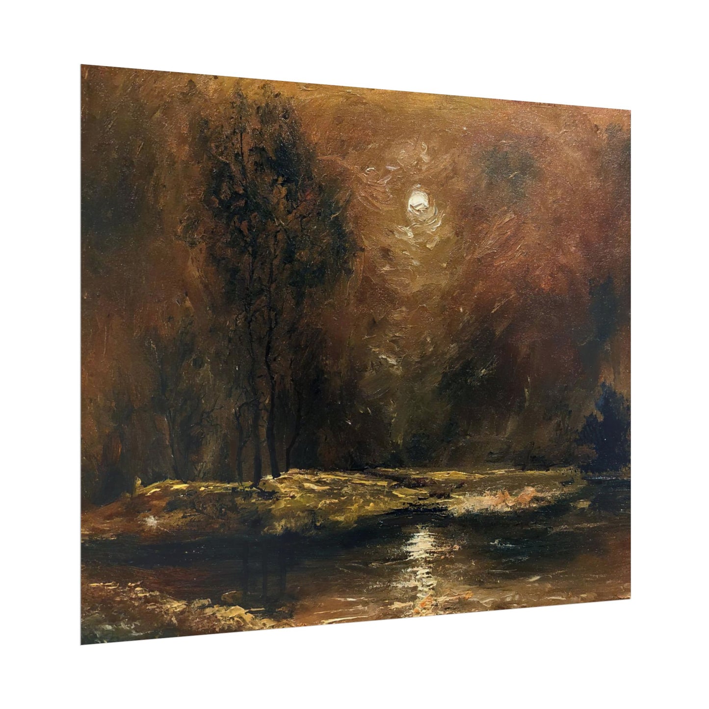 Dark Moody Landscape - Paper Print oil painting. Moonlit Night Landscape Dark Academia decor wall art. Tonalism painting