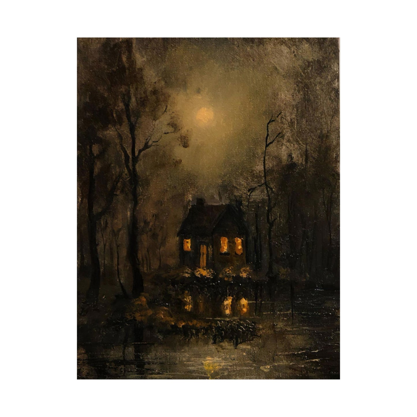 Mystery Moonlit House in Dark Forest - Paper Print | Macabre Aesthetic | Dark Academia Wall Art | Victorian Goth Decor