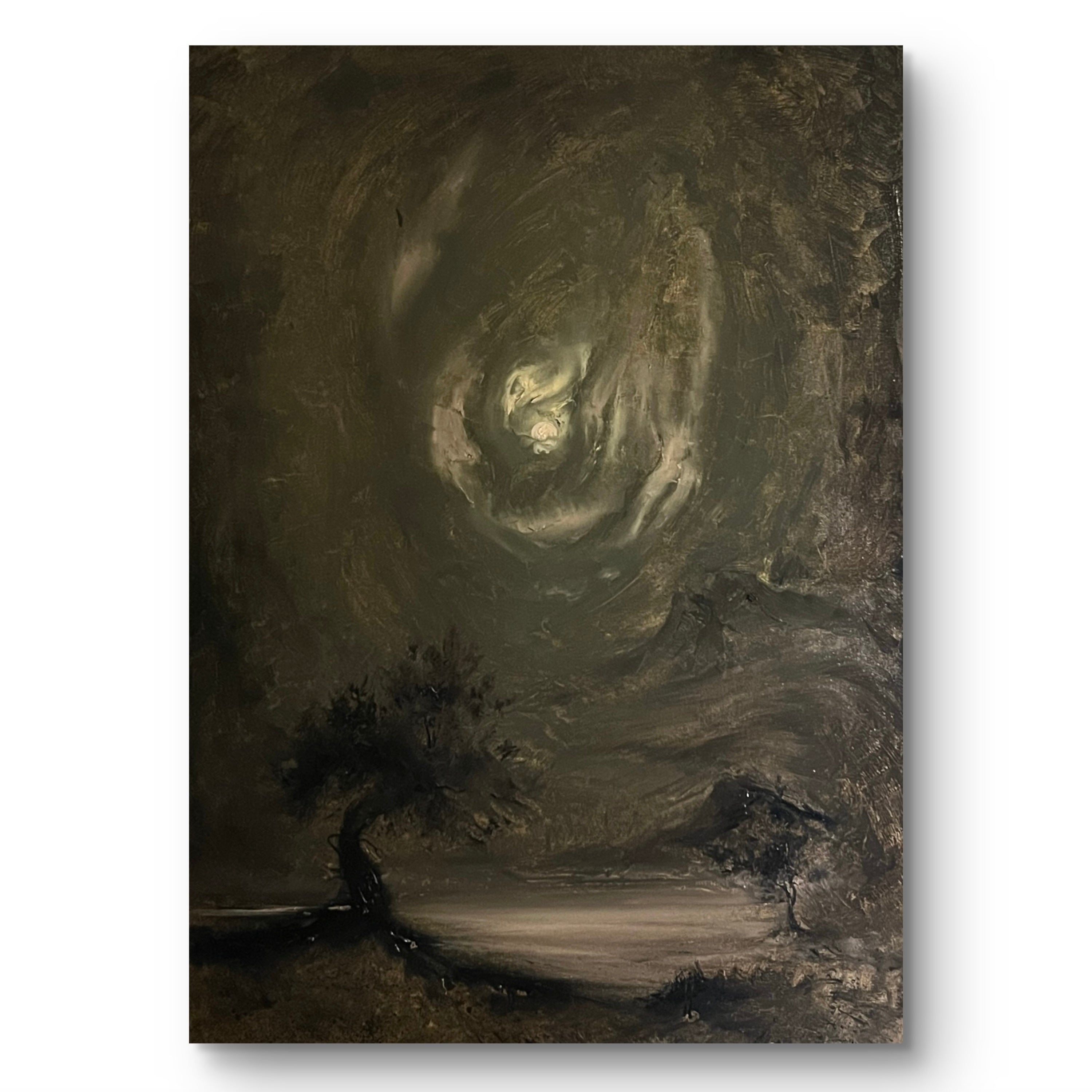 Embrace of the Moon |Moody dark impasto large mountain landscape
