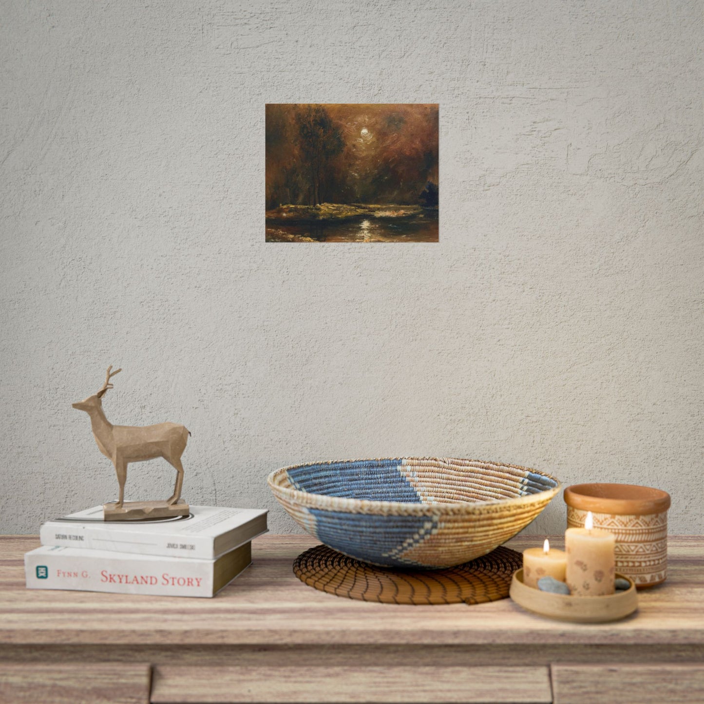 Dark Moody Landscape - Paper Print oil painting. Moonlit Night Landscape Dark Academia decor wall art. Tonalism painting