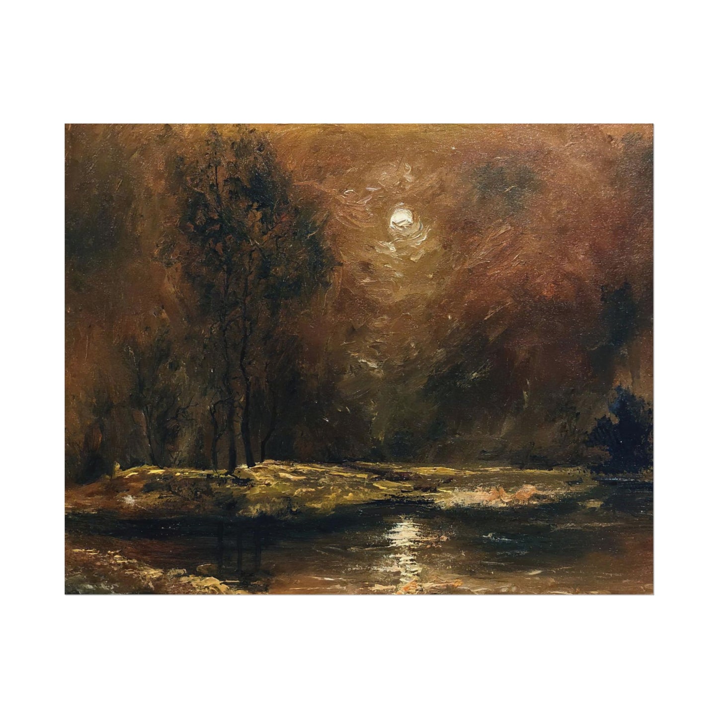 Dark Moody Landscape - Paper Print oil painting. Moonlit Night Landscape Dark Academia decor wall art. Tonalism painting