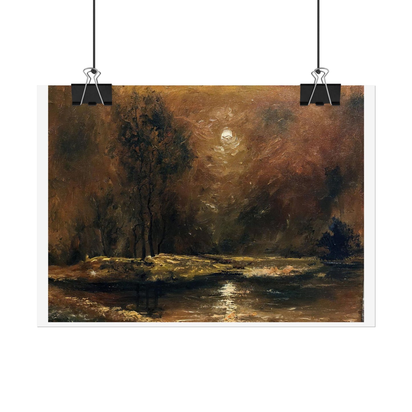 Dark Moody Landscape - Paper Print oil painting. Moonlit Night Landscape Dark Academia decor wall art. Tonalism painting