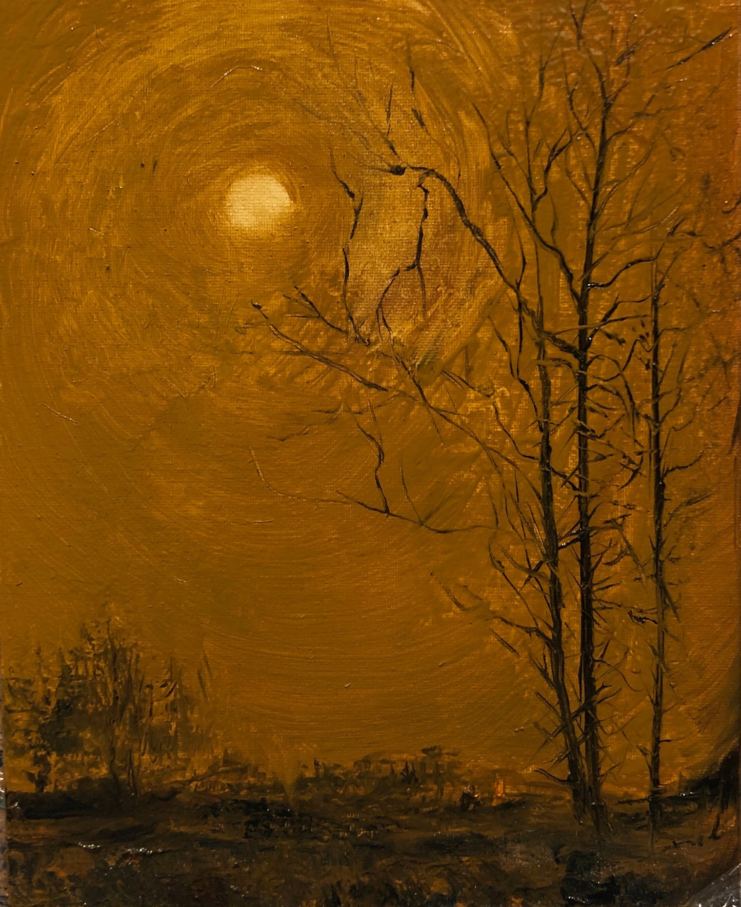 Moody Original Oil Painting Landscape on Canvas 12x9,5 inch | Dark Wall Art | Vintage Night Painting | Dark Academia Art |