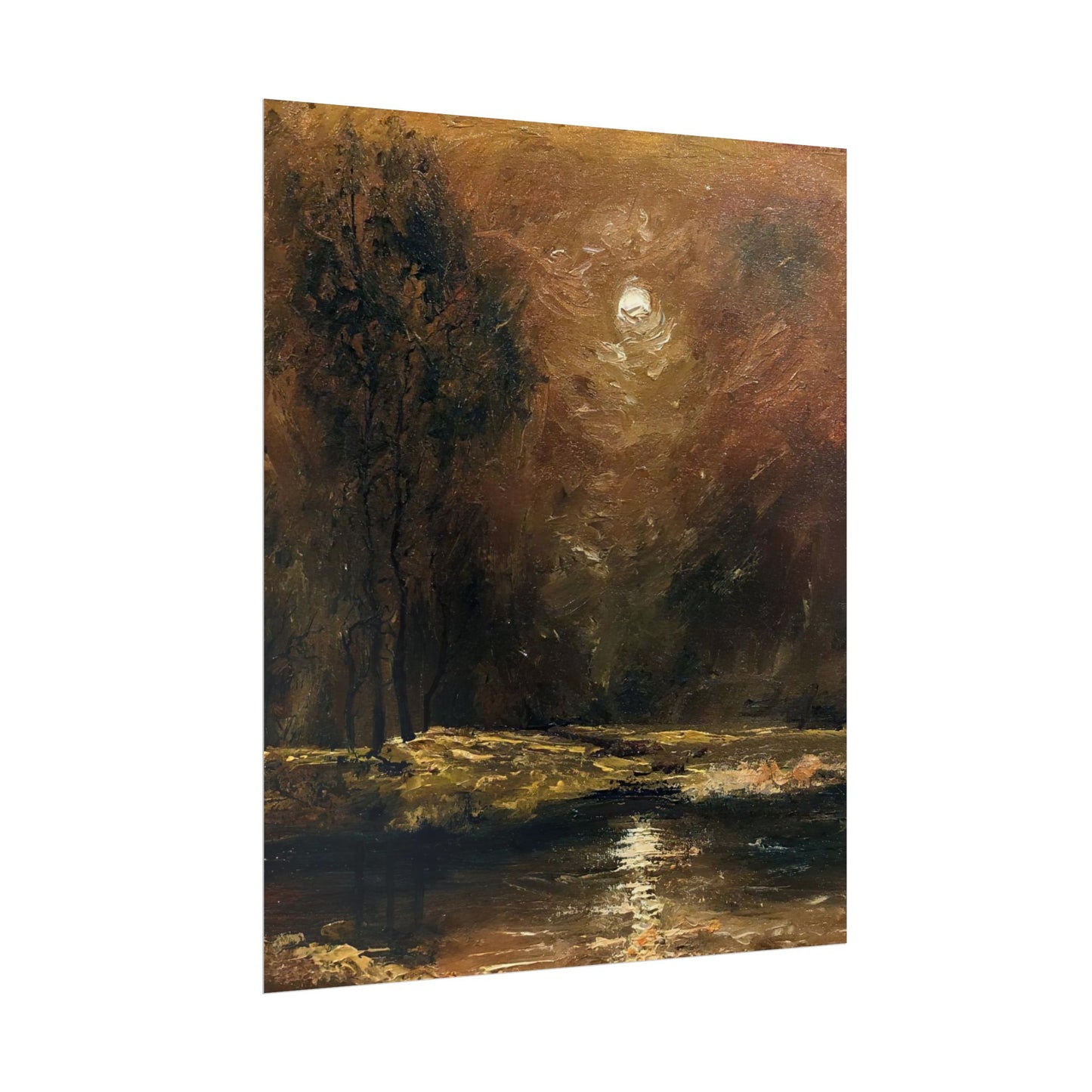 Dark Moody Landscape - Paper Print oil painting. Moonlit Night Landscape Dark Academia decor wall art. Tonalism painting