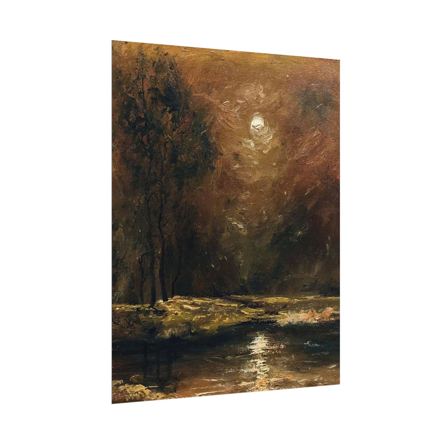 Dark Moody Landscape - Paper Print oil painting. Moonlit Night Landscape Dark Academia decor wall art. Tonalism painting