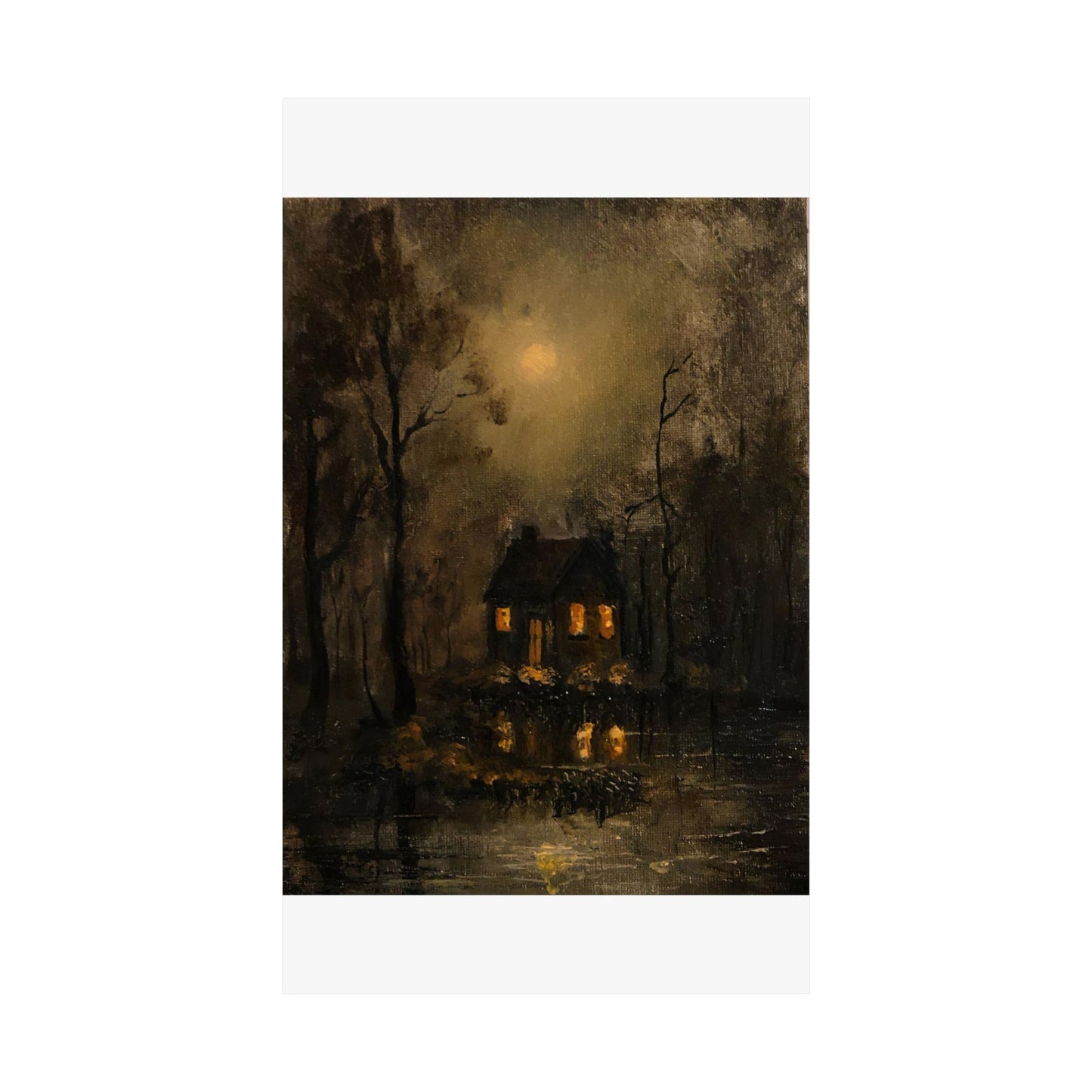 Mystery Moonlit House in Dark Forest - Paper Print | Macabre Aesthetic | Dark Academia Wall Art | Victorian Goth Decor