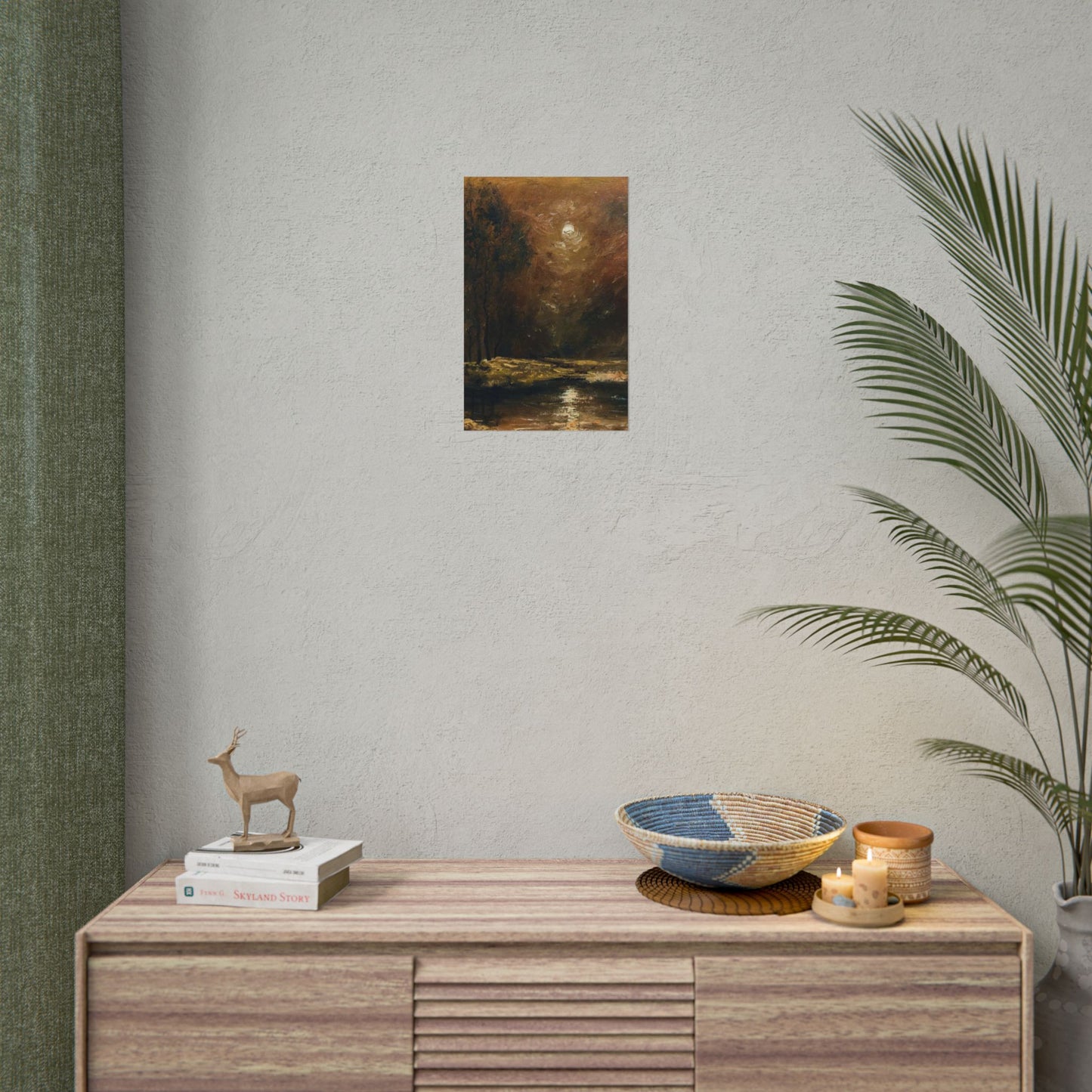 Dark Moody Landscape - Paper Print oil painting. Moonlit Night Landscape Dark Academia decor wall art. Tonalism painting