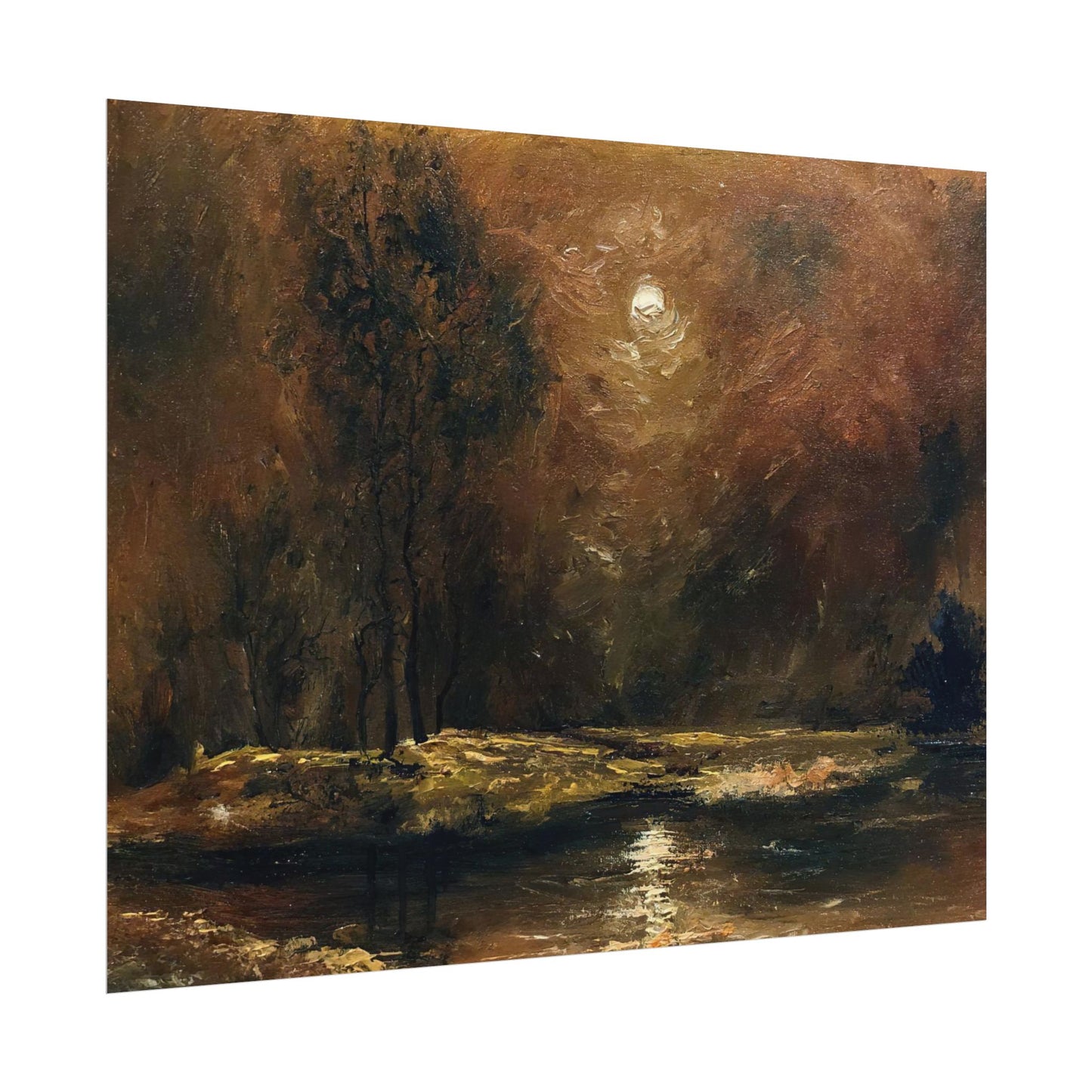 Dark Moody Landscape - Paper Print oil painting. Moonlit Night Landscape Dark Academia decor wall art. Tonalism painting
