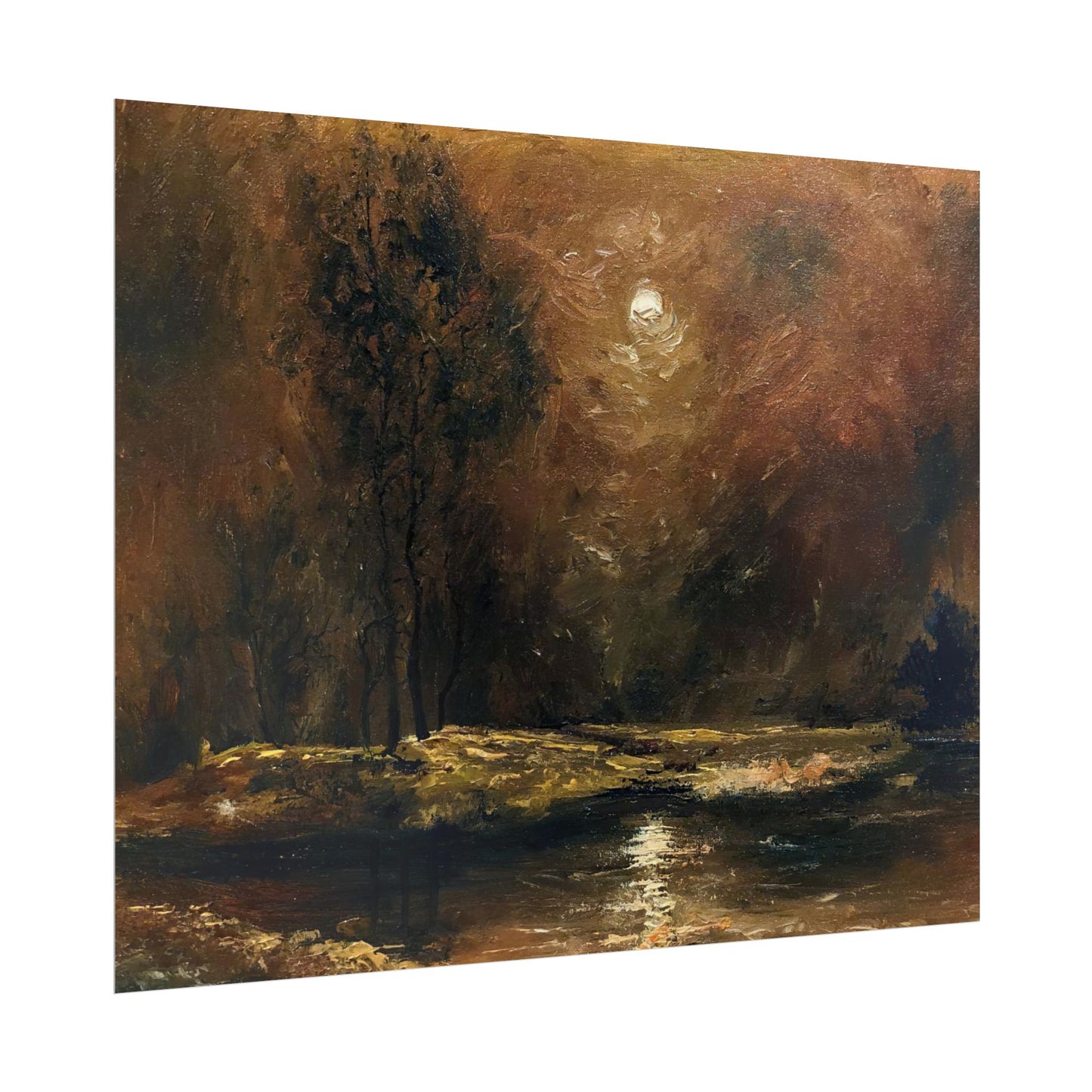 Dark Moody Landscape - Paper Print oil painting. Moonlit Night Landscape Dark Academia decor wall art. Tonalism painting