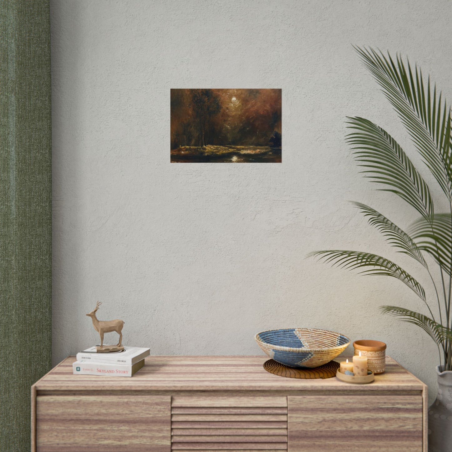 Dark Moody Landscape - Paper Print oil painting. Moonlit Night Landscape Dark Academia decor wall art. Tonalism painting