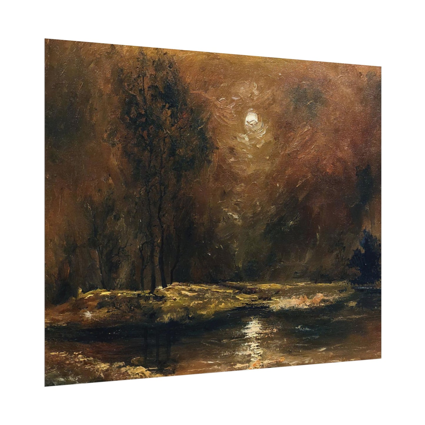 Dark Moody Landscape - Paper Print oil painting. Moonlit Night Landscape Dark Academia decor wall art. Tonalism painting