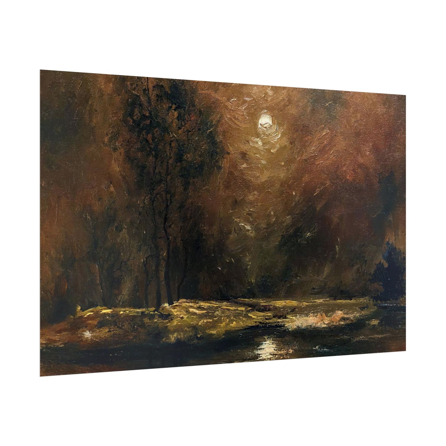Dark Moody Landscape - Paper Print oil painting. Moonlit Night Landscape Dark Academia decor wall art. Tonalism painting