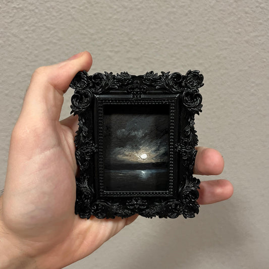 Shroud of the Moon – Gothic Miniature Oil Painting | Dark Academia Nocturne | Framed Original Art