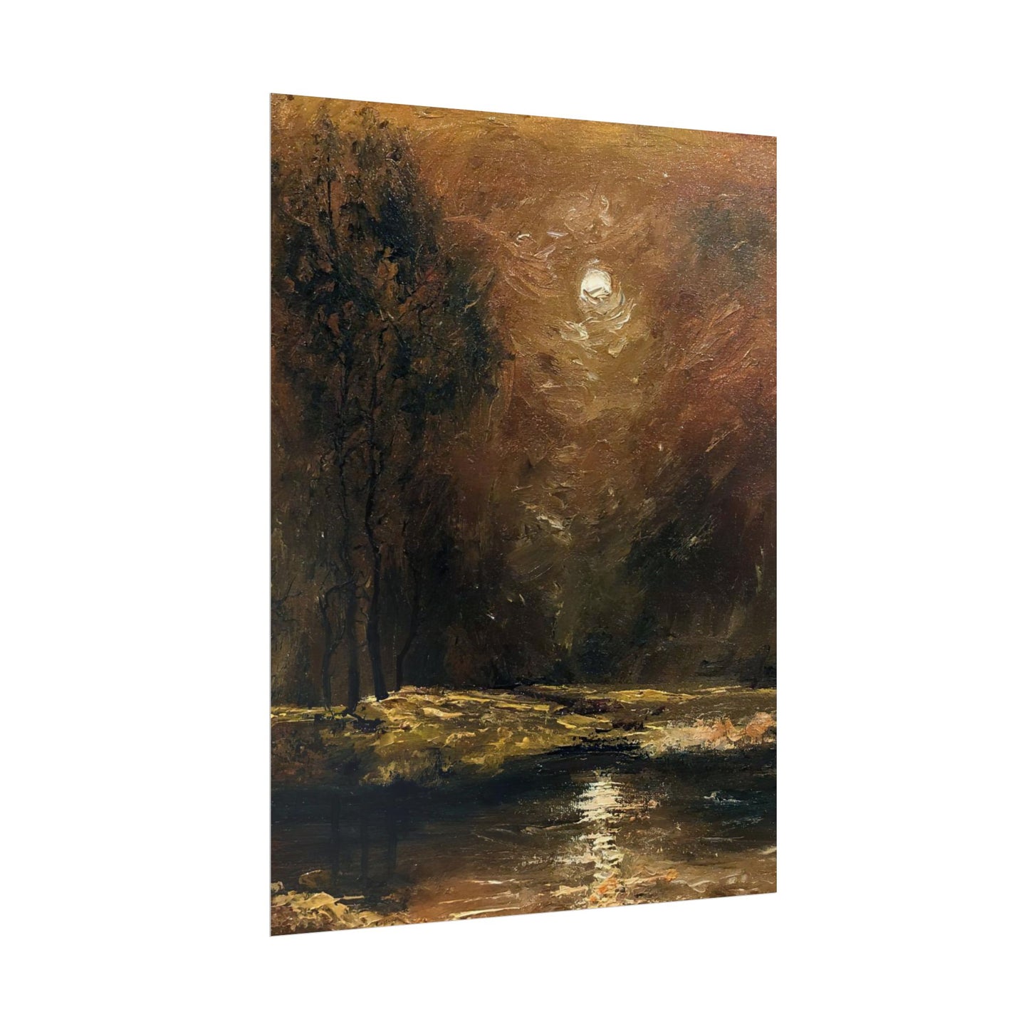 Dark Moody Landscape - Paper Print oil painting. Moonlit Night Landscape Dark Academia decor wall art. Tonalism painting