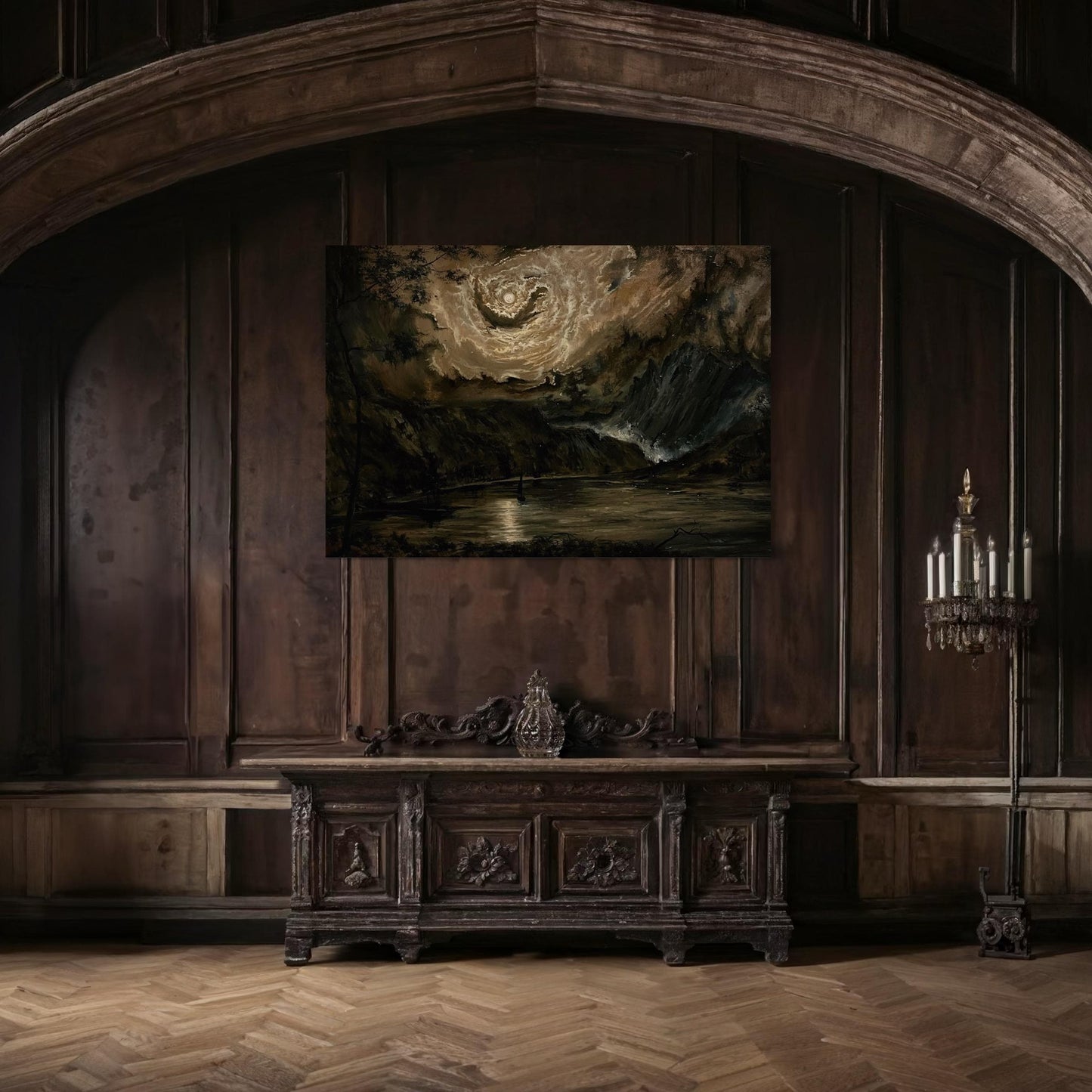 Custom wall mural - Large Oil Painting on canvas: Hand-Painted Landscape for fireplace wall decor