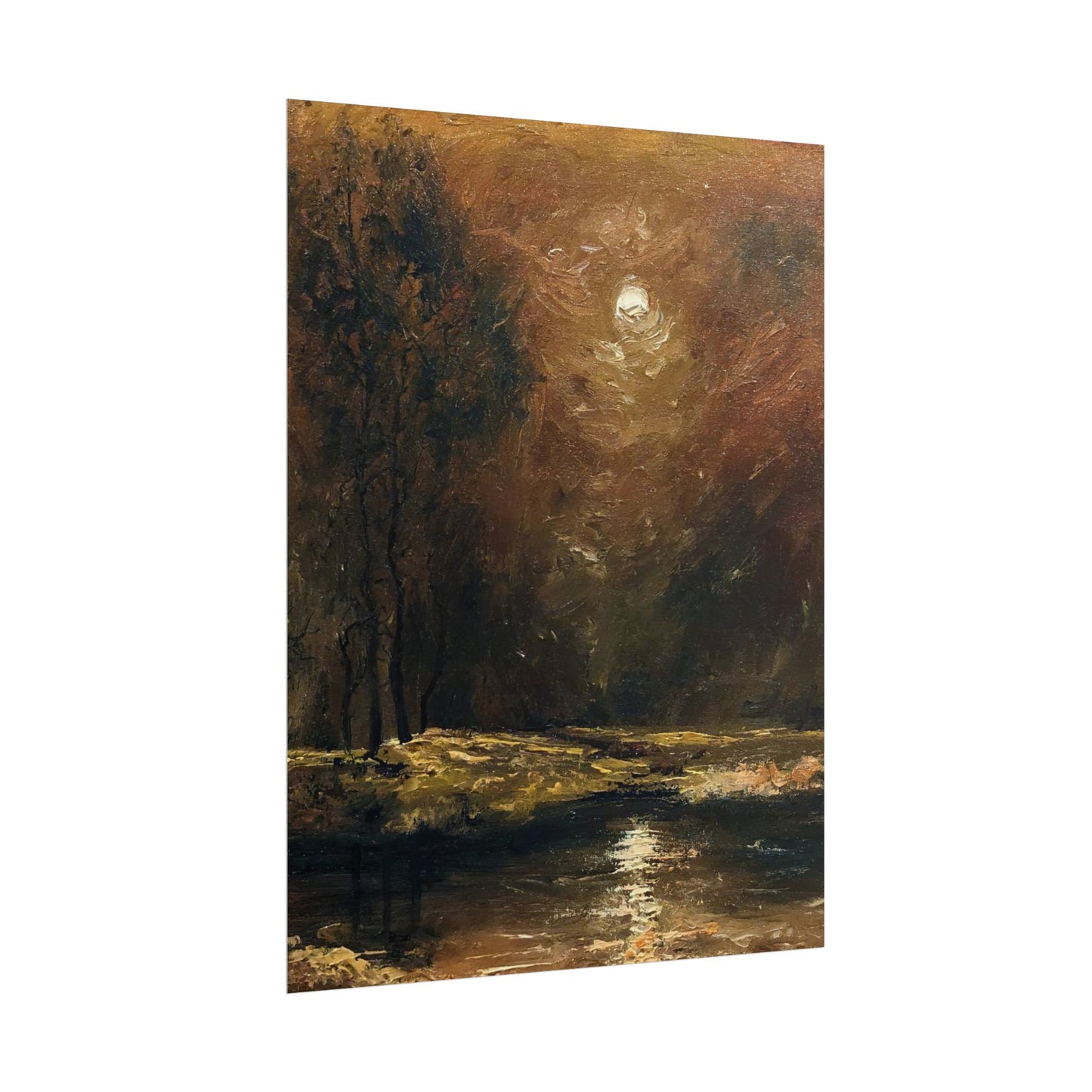 Dark Moody Landscape - Paper Print oil painting. Moonlit Night Landscape Dark Academia decor wall art. Tonalism painting