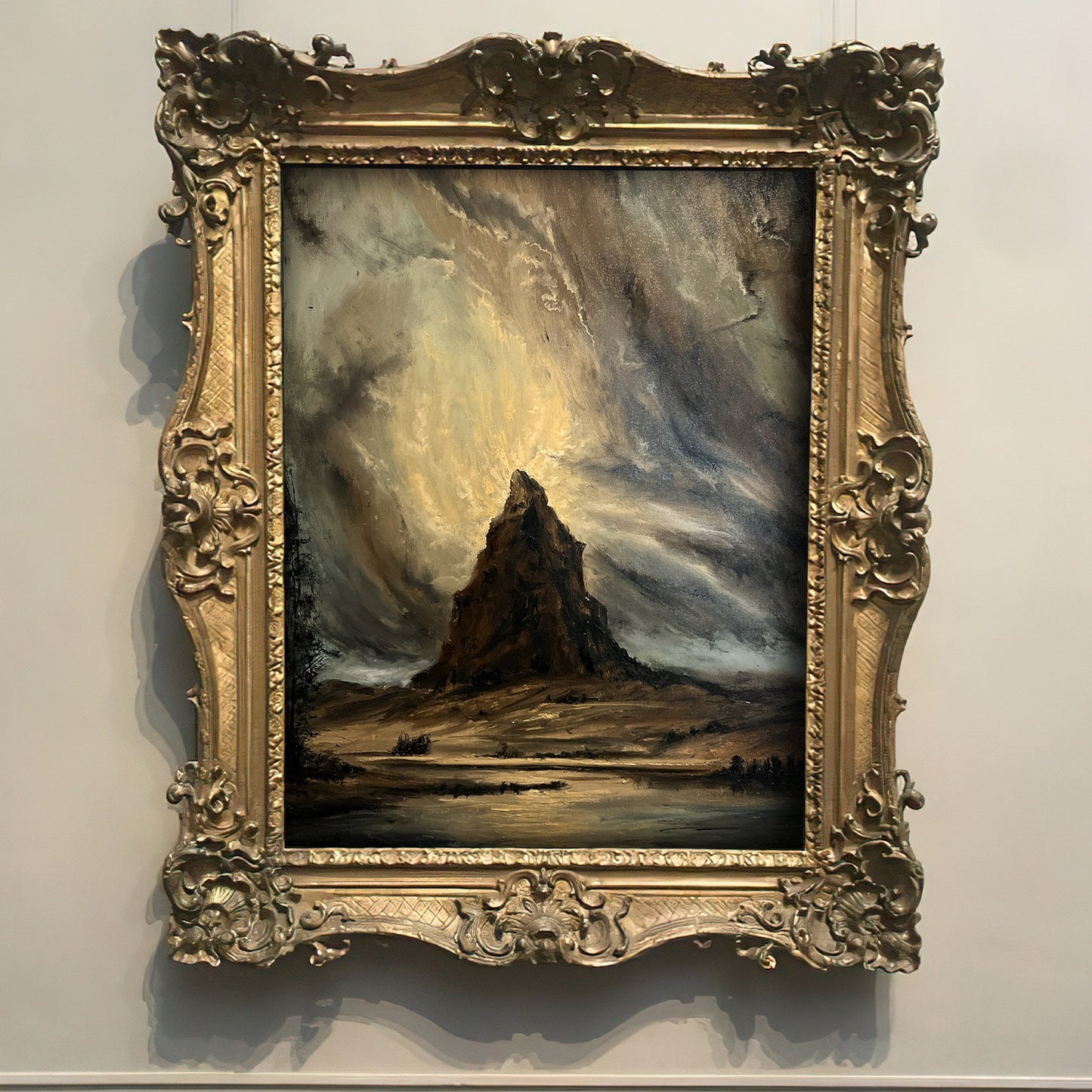 Moonlit Mountain Oil Painting: Gothic Dark Academia Art (24x32 inch)