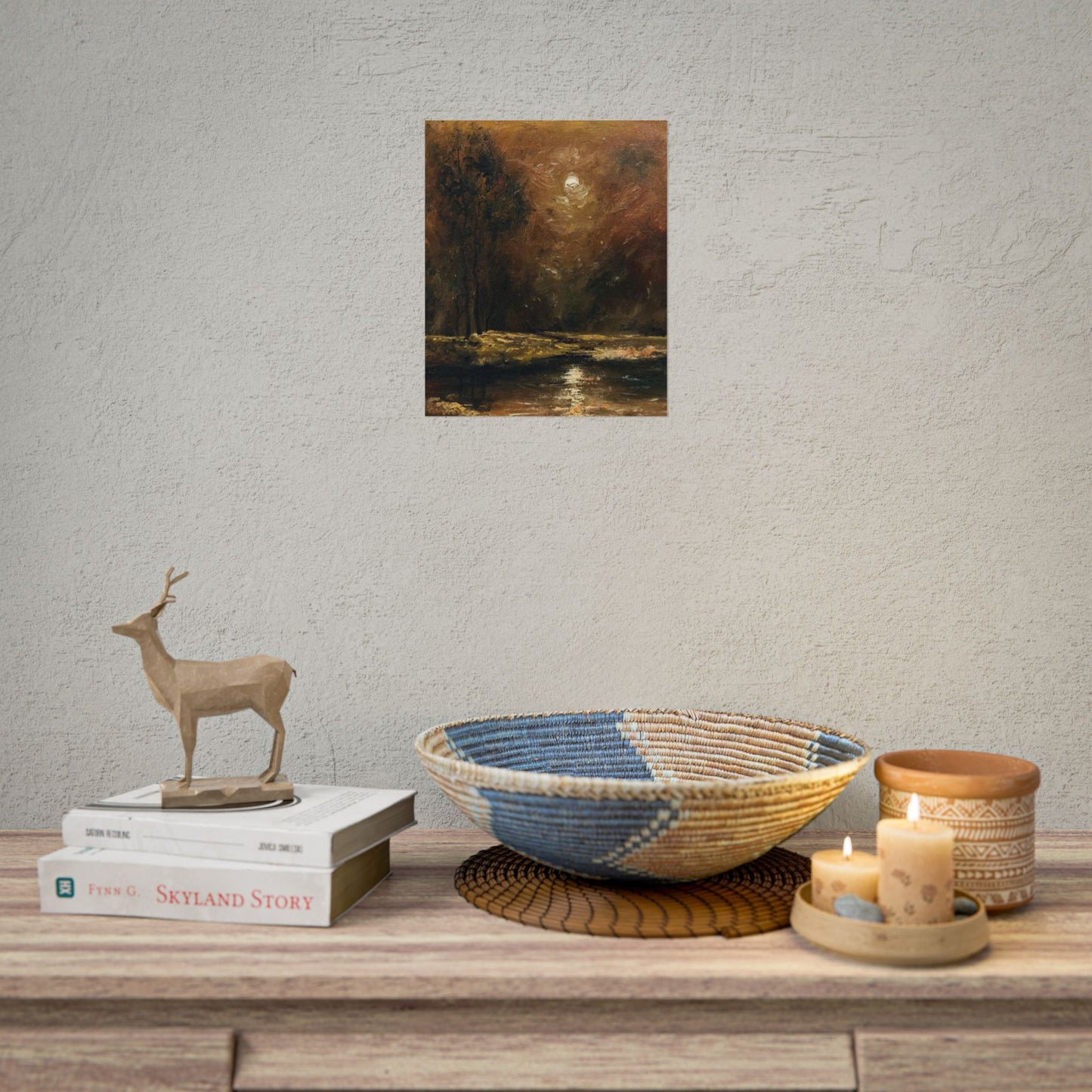 Dark Moody Landscape - Paper Print oil painting. Moonlit Night Landscape Dark Academia decor wall art. Tonalism painting