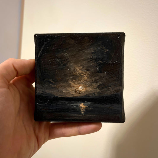 Small Mystery Moonlit Landscape - Original Oil Painting Landscape 4x4 inch. | Macabre Aesthetic | Dark Academia Art | Victorian Goth Decor