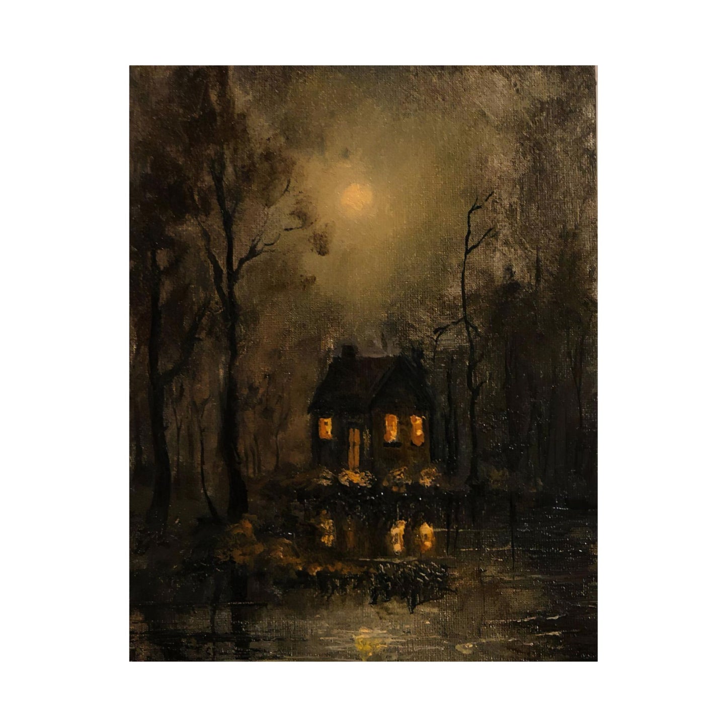 Mystery Moonlit House in Dark Forest - Paper Print | Macabre Aesthetic | Dark Academia Wall Art | Victorian Goth Decor