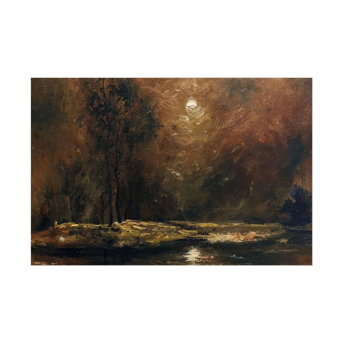 Dark Moody Landscape - Paper Print oil painting. Moonlit Night Landscape Dark Academia decor wall art. Tonalism painting