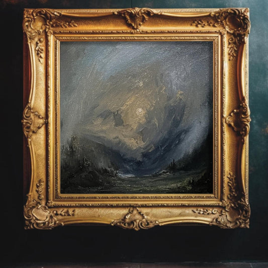 Abstract Misty Mountain Valley – Original Oil Painting 20x20 cm – Atmospheric Landscape