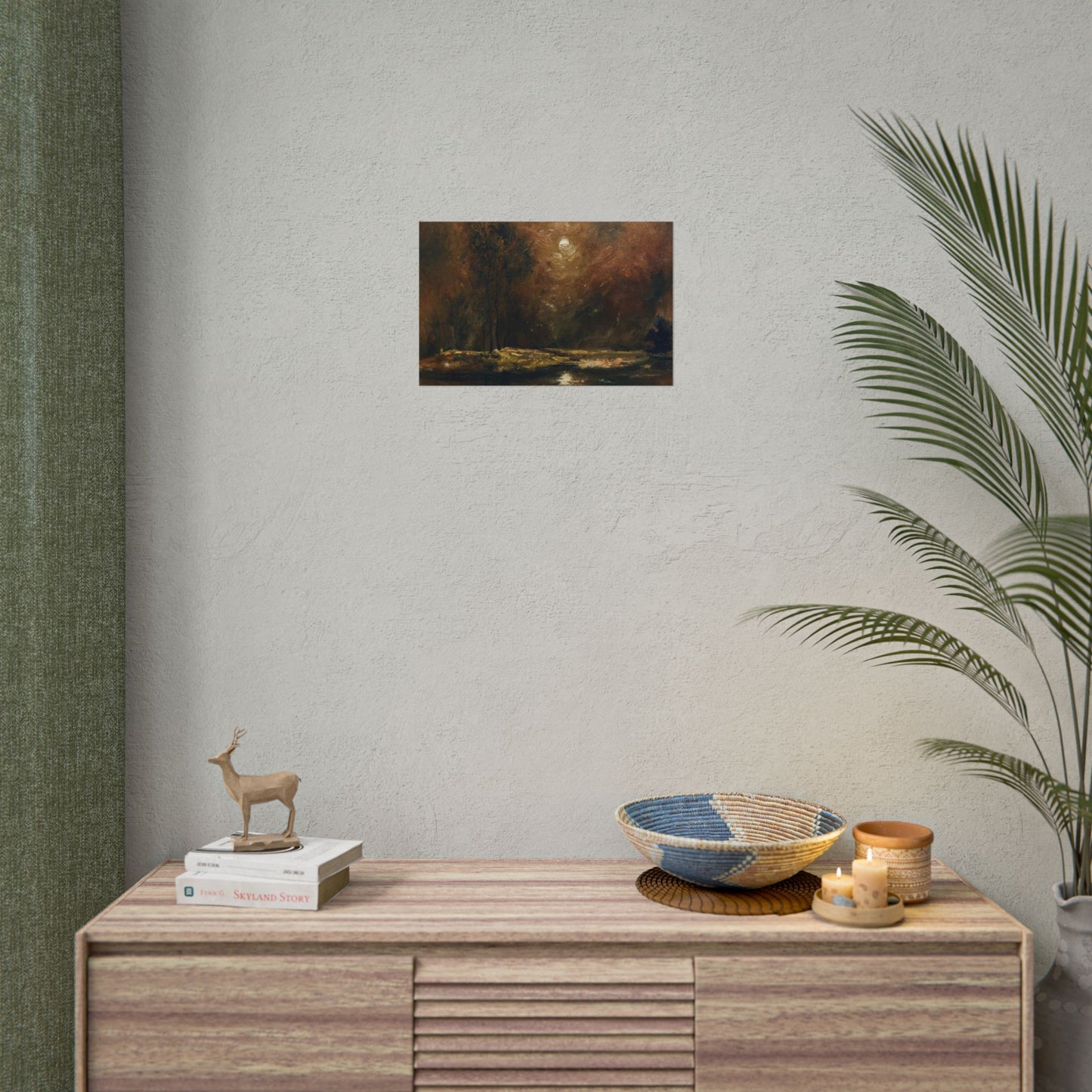 Dark Moody Landscape - Paper Print oil painting. Moonlit Night Landscape Dark Academia decor wall art. Tonalism painting
