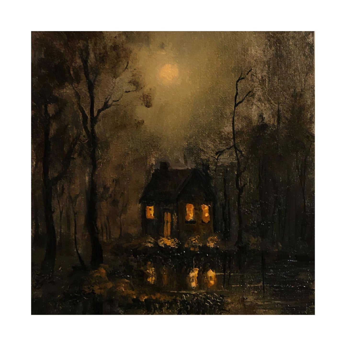 Mystery Moonlit House in Dark Forest - Paper Print | Macabre Aesthetic | Dark Academia Wall Art | Victorian Goth Decor