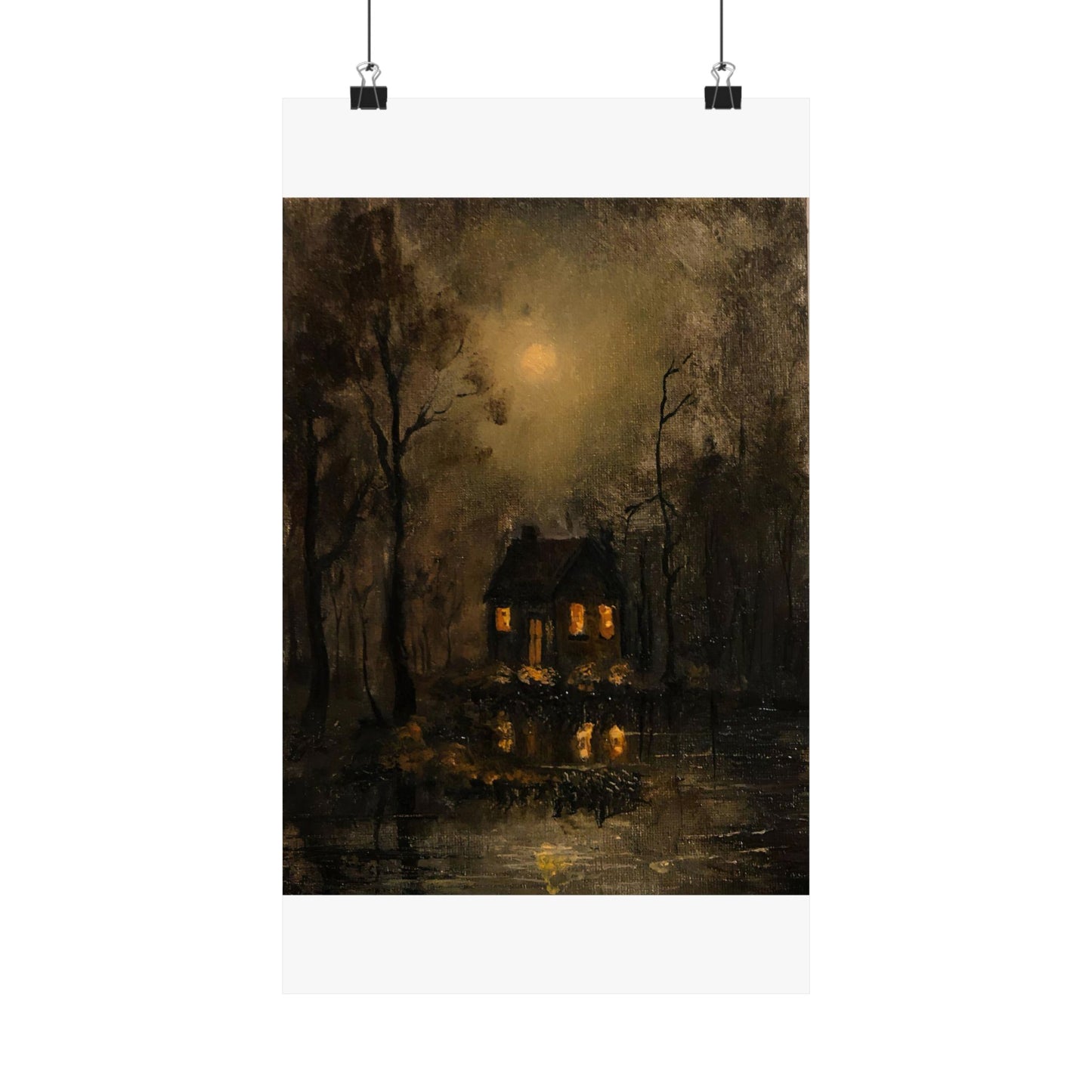 Mystery Moonlit House in Dark Forest - Paper Print | Macabre Aesthetic | Dark Academia Wall Art | Victorian Goth Decor
