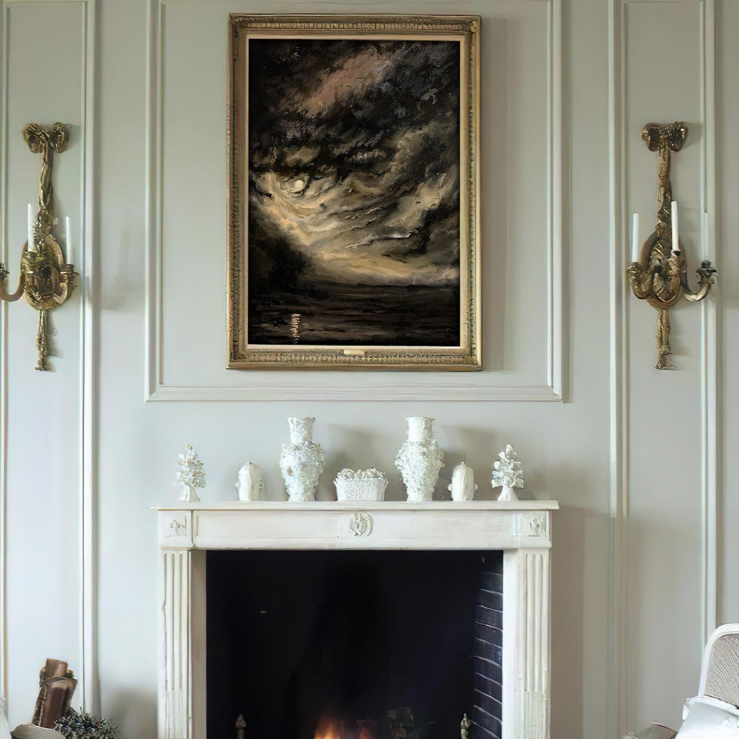 Custom wall mural - Large Oil Painting on canvas: Hand-Painted Landscape for fireplace wall decor
