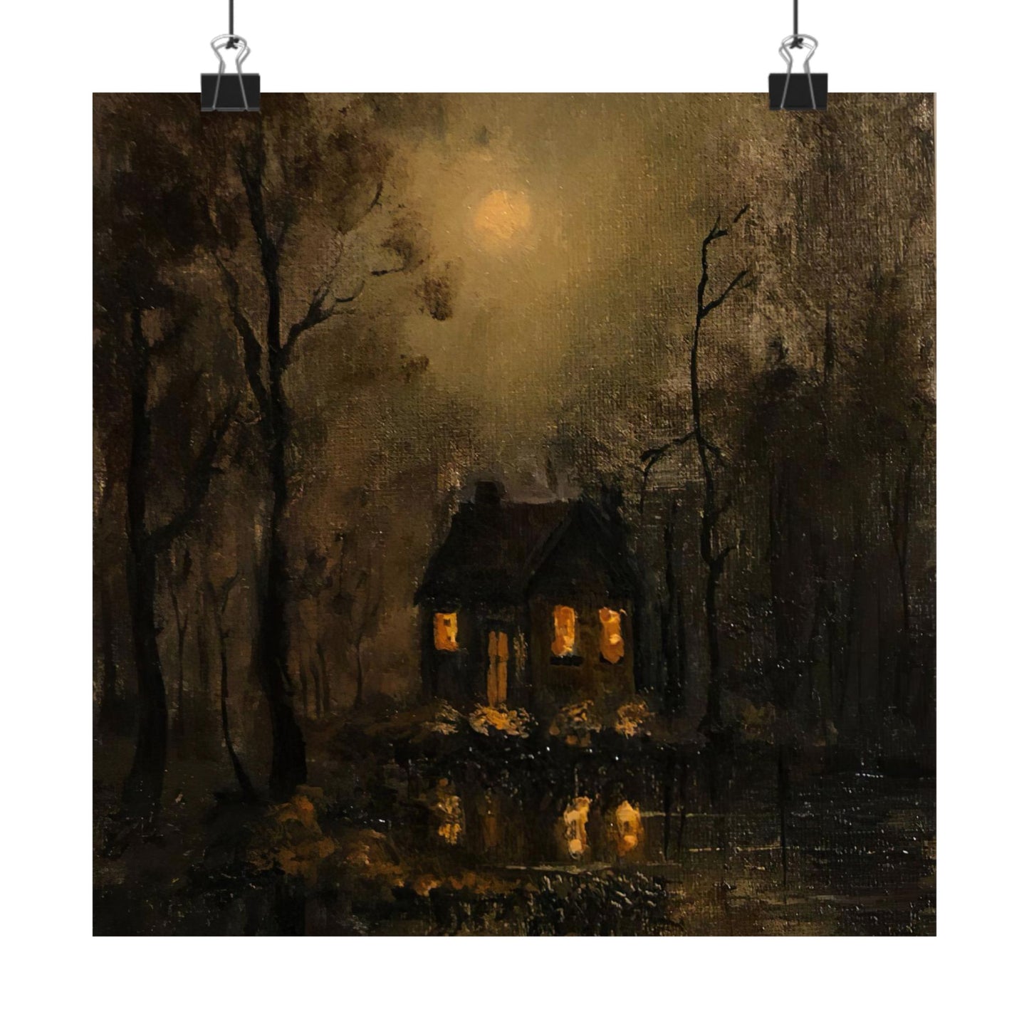 Mystery Moonlit House in Dark Forest - Paper Print | Macabre Aesthetic | Dark Academia Wall Art | Victorian Goth Decor