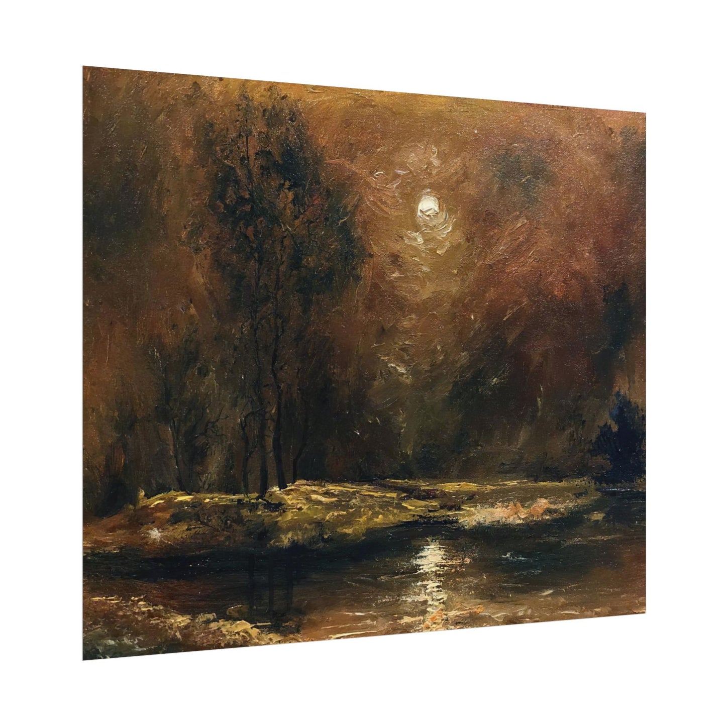 Dark Moody Landscape - Paper Print oil painting. Moonlit Night Landscape Dark Academia decor wall art. Tonalism painting