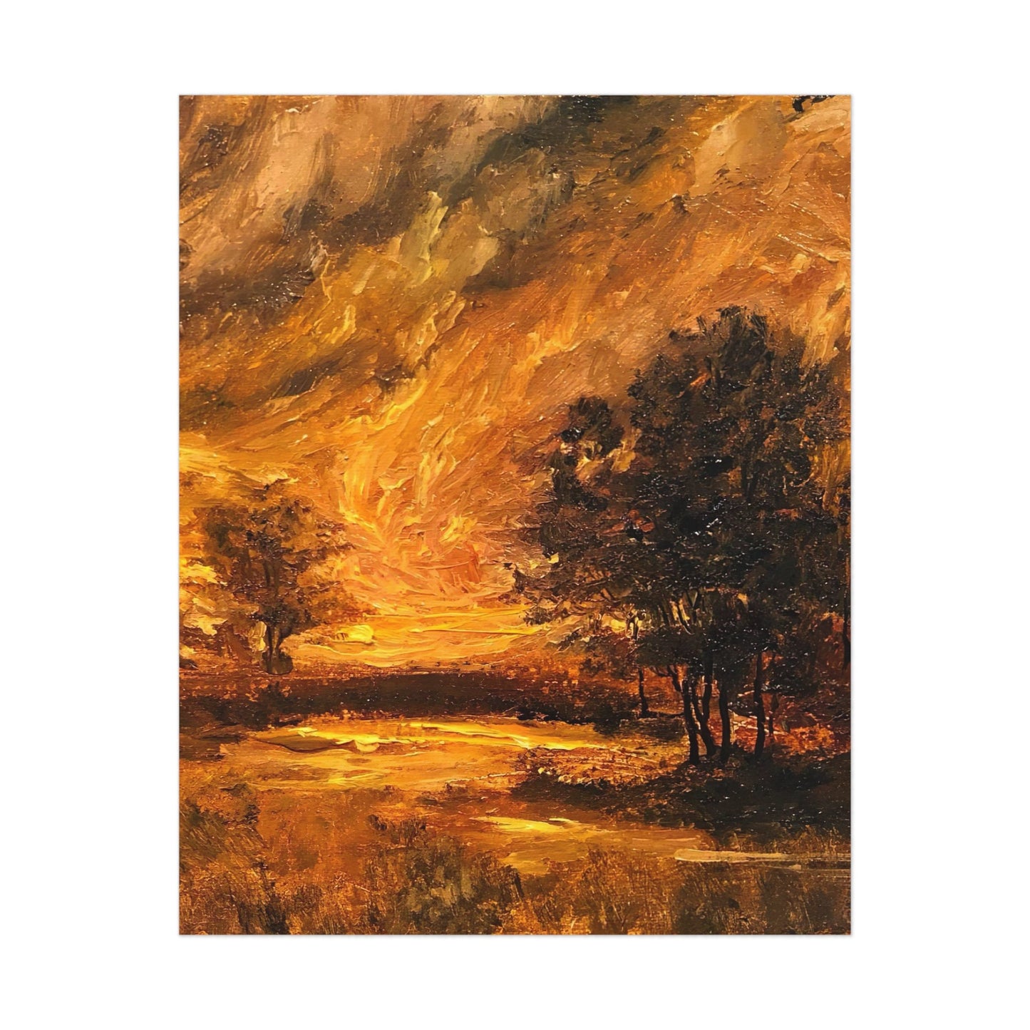 Moonlit Autumn Landscape - Paper Print Oil Painting | Dark Academia Decor Wall Art | Tonalism Painting | Victorian Decor