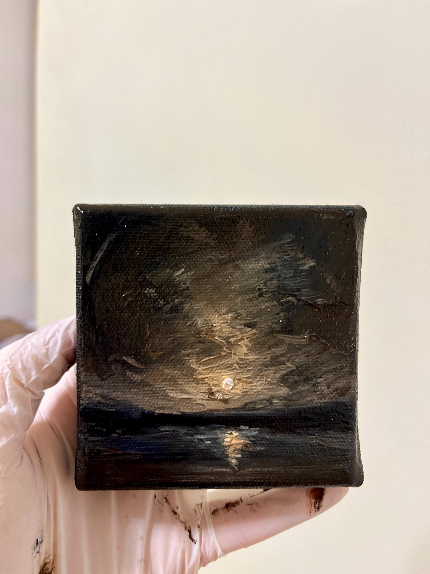 Small Mystery Moonlit Landscape - Original Oil Painting Landscape 4x4 inch. | Macabre Aesthetic | Dark Academia Art | Victorian Goth Decor