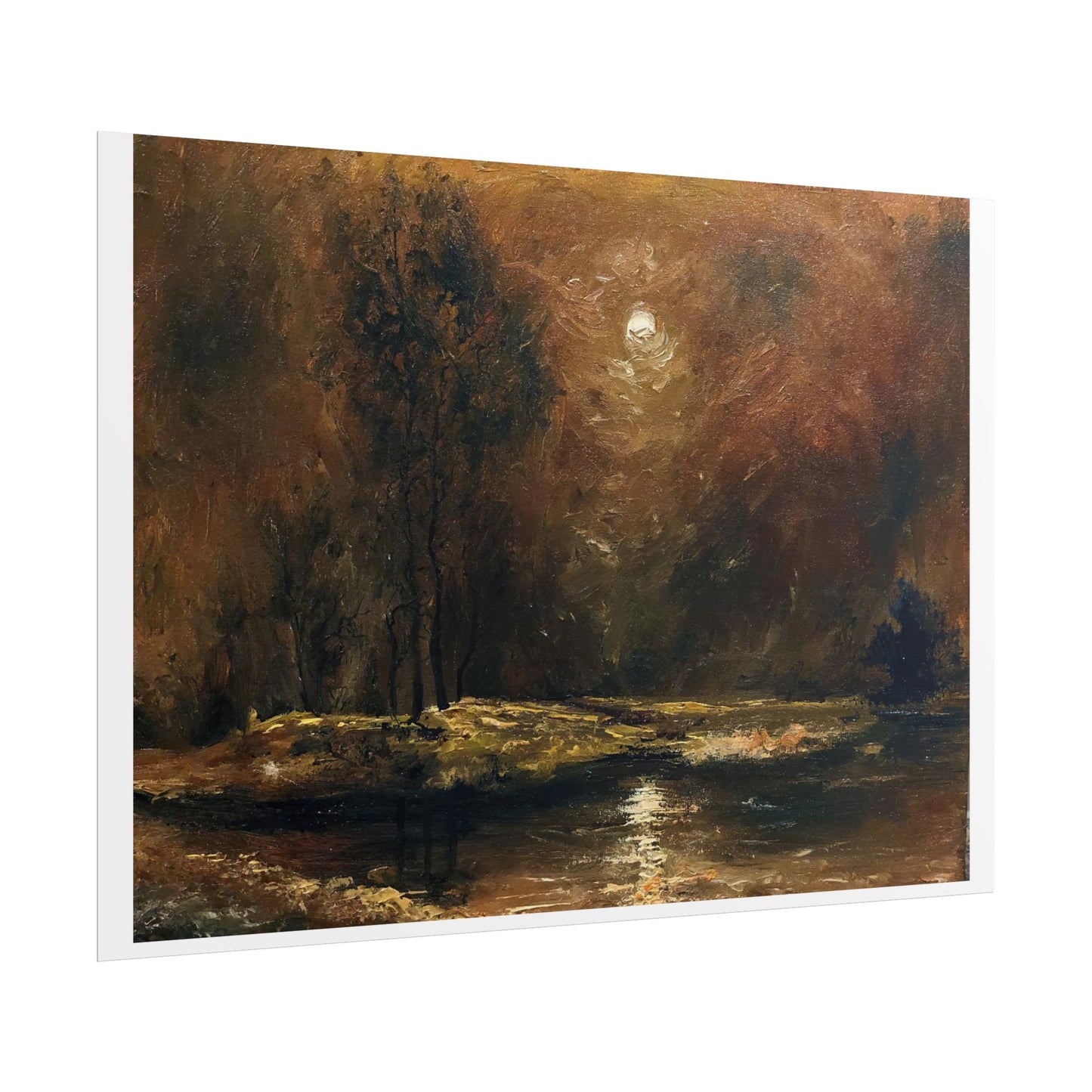 Dark Moody Landscape - Paper Print oil painting. Moonlit Night Landscape Dark Academia decor wall art. Tonalism painting