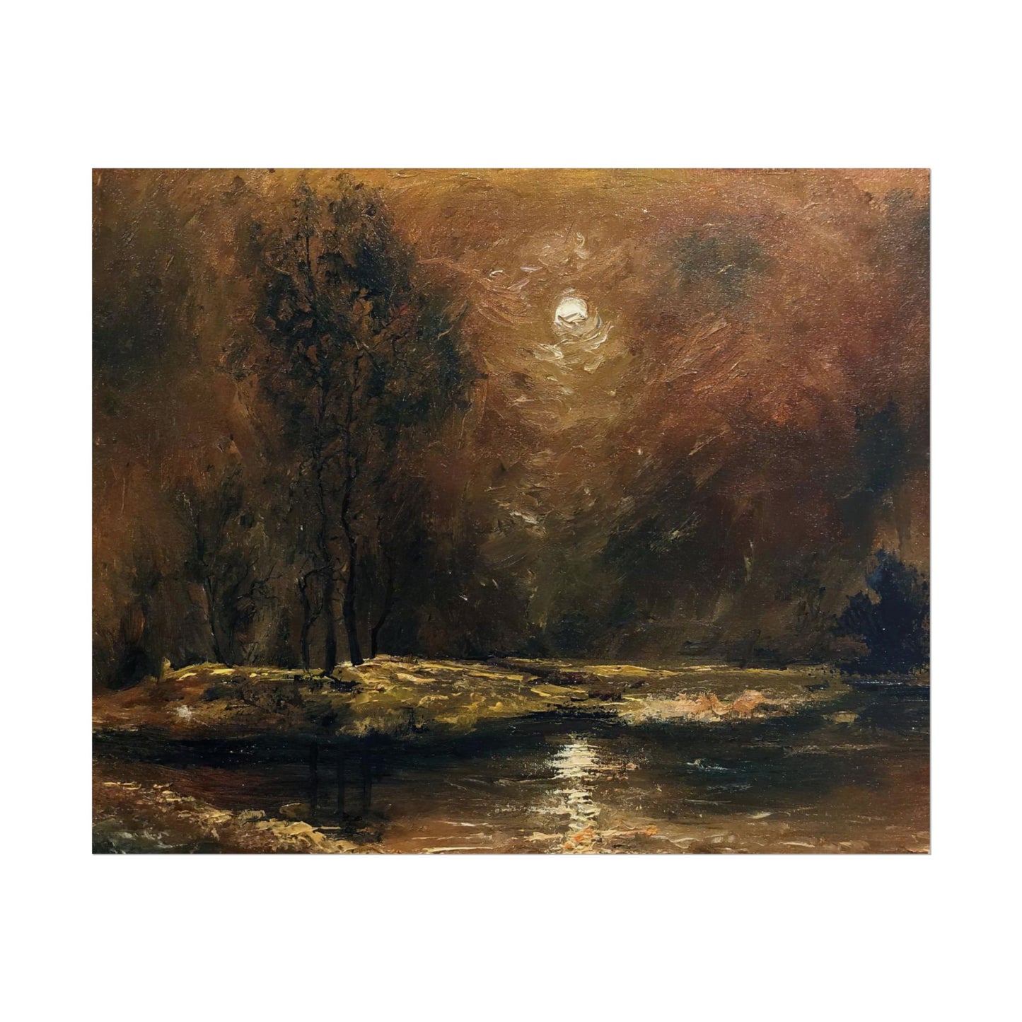 Dark Moody Landscape - Paper Print oil painting. Moonlit Night Landscape Dark Academia decor wall art. Tonalism painting