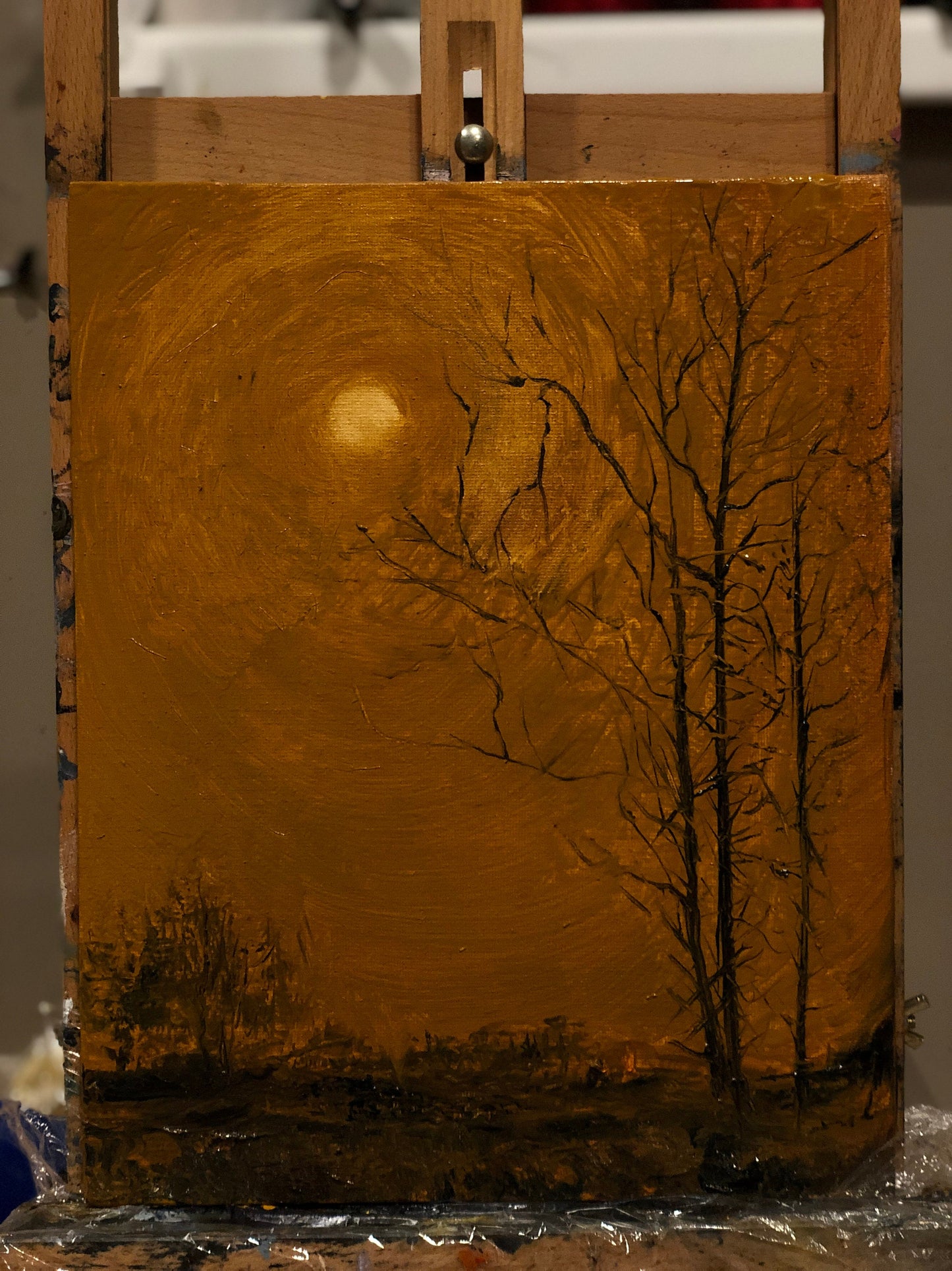 Moody Original Oil Painting Landscape on Canvas 12x9,5 inch | Dark Wall Art | Vintage Night Painting | Dark Academia Art |