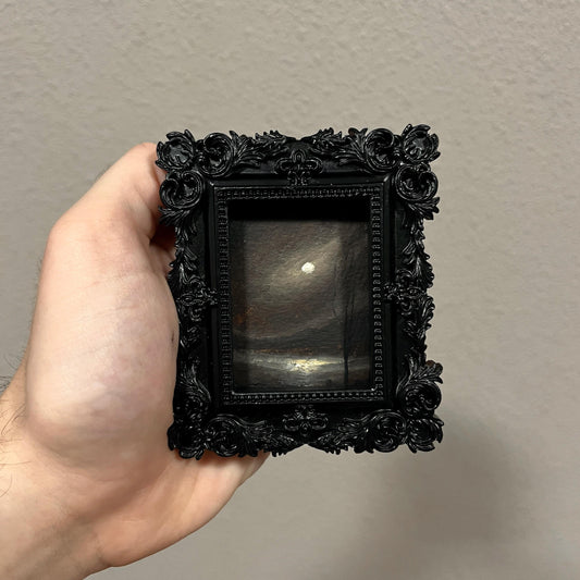 Veil of Silence – Gothic Miniature Oil Painting | Dark Academia Moonlit Night Scene | Framed Original Art