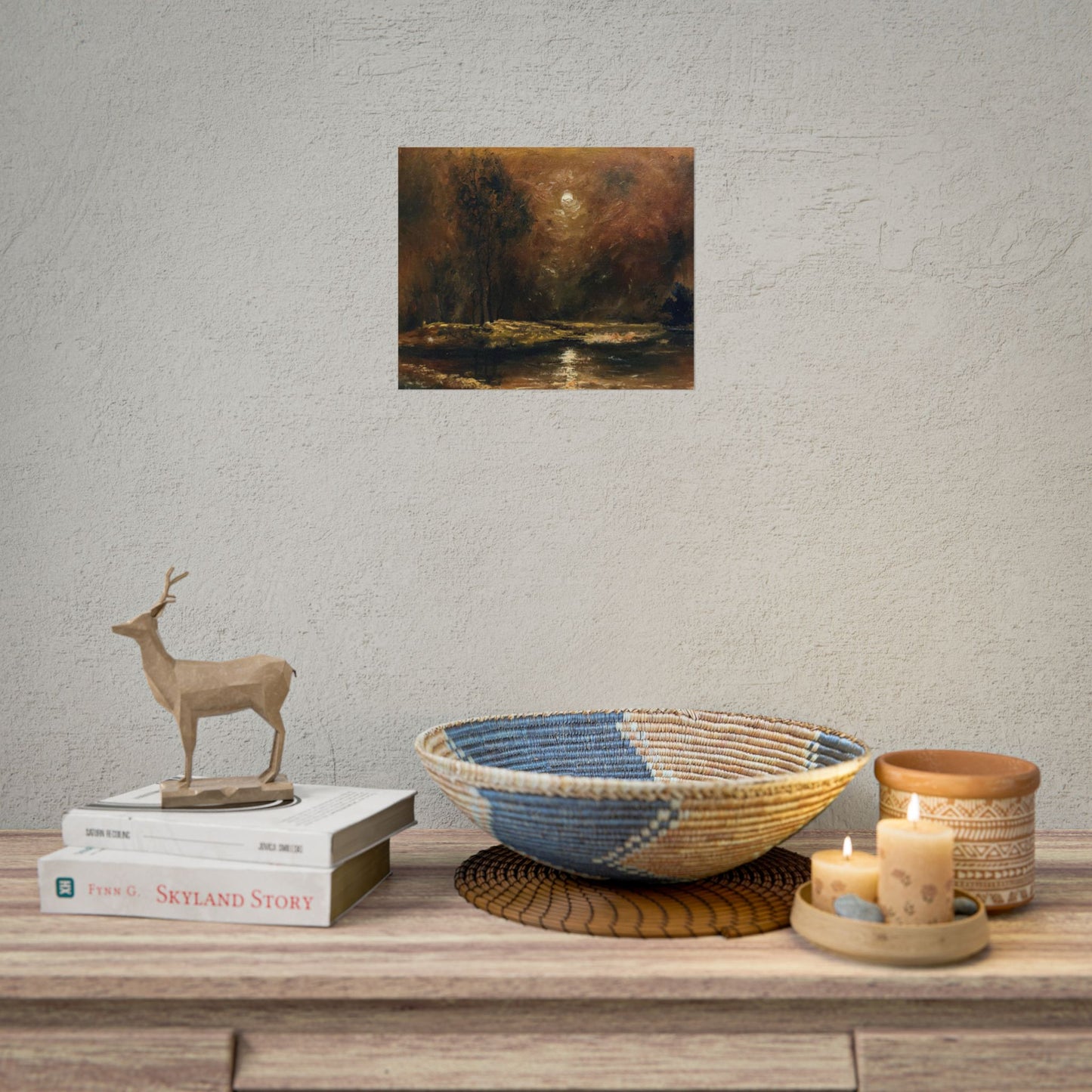 Dark Moody Landscape - Paper Print oil painting. Moonlit Night Landscape Dark Academia decor wall art. Tonalism painting